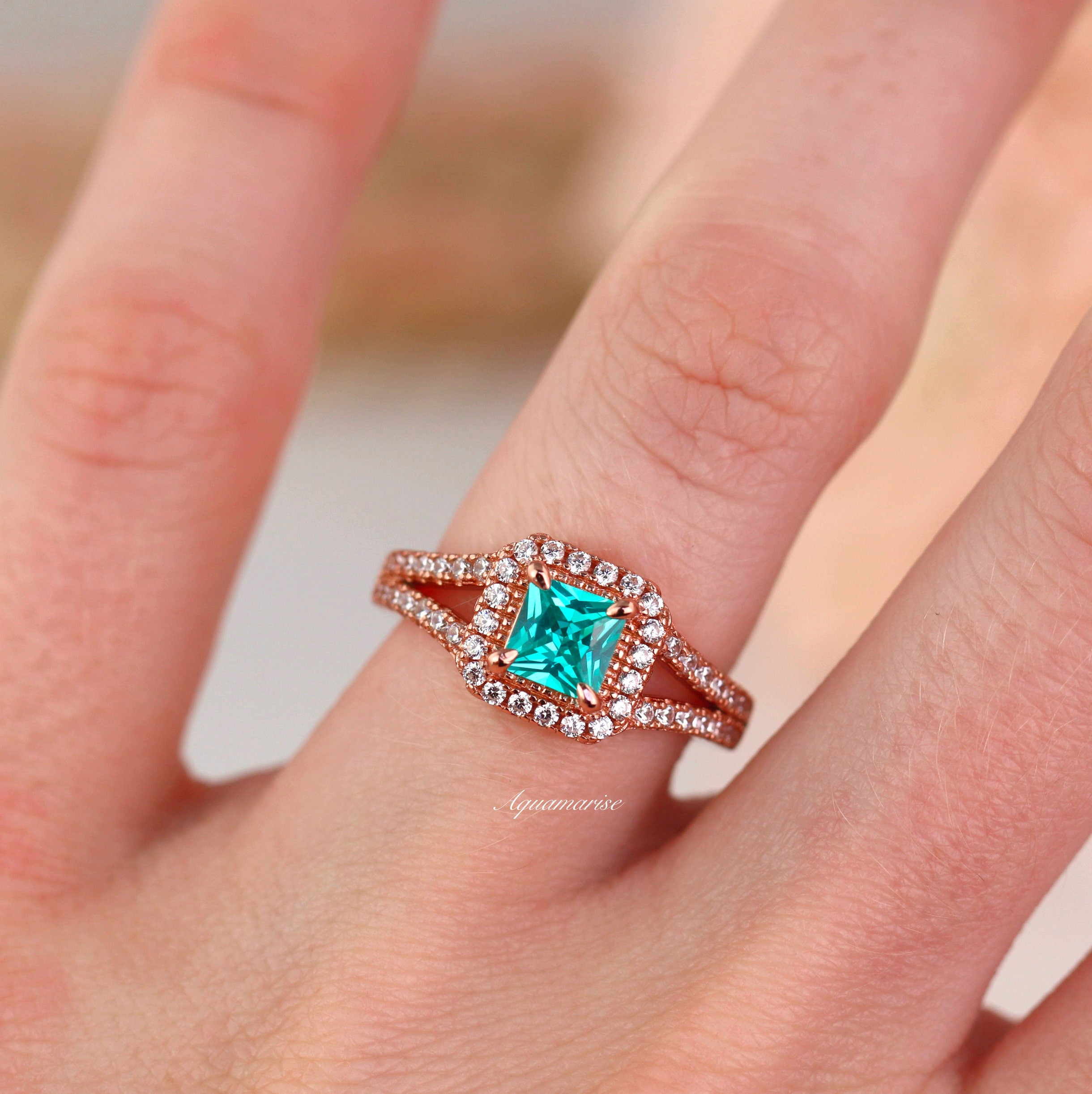 Exquisite 14K Rose Gold Vermeil Split Shank Paraiba Tourmaline Ring | Elegant Jewelry for Weddings, Anniversaries & Special Occasions