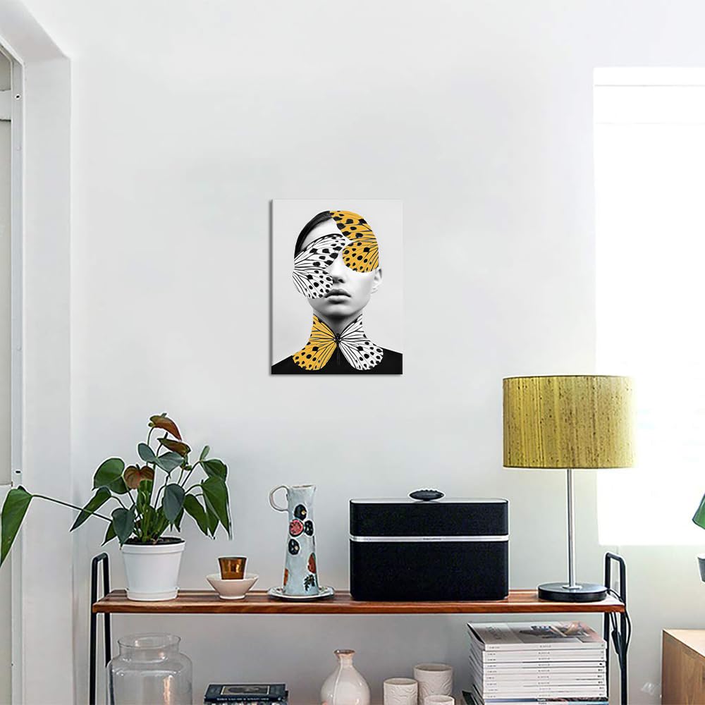 Abstract Butterfly Woman Canvas Wall Art - Modern Framed Painting for Living Room, Bedroom & Office Decor - 12x16 Inch Ready to Hang Poster Print | Perfect for Home, Apartment & Workspace Wall Decoration