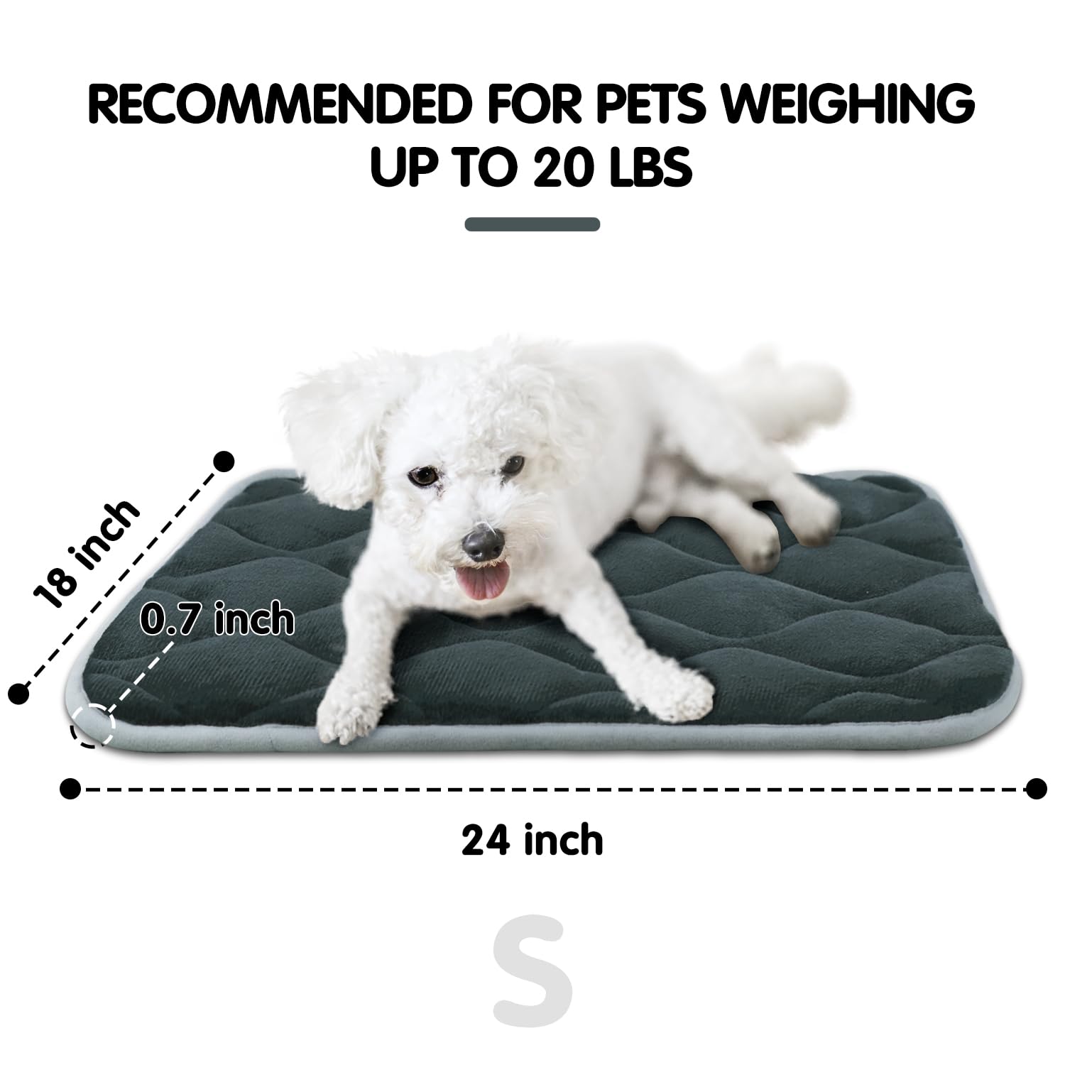 FurryBaby Anti-Slip Dog Bed Mat - Machine Washable Pet Crate Pad for Small Dogs (24x18 Inches, Grey) - Perfect for Kennels, Crates & Home Sleeping Areas