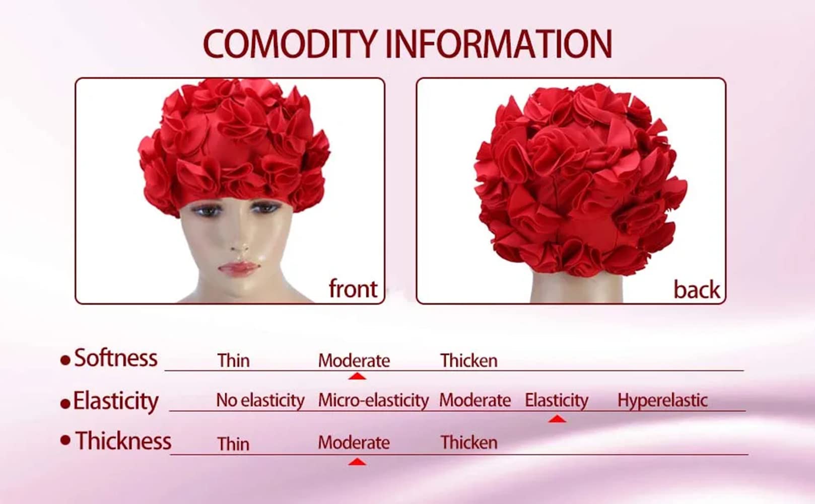 Women's Retro Floral Swim Cap for Long Hair - Elastic Bathing Hat for Adults & Kids - Red - Perfect for Swimming, Beach, and Water Aerobics