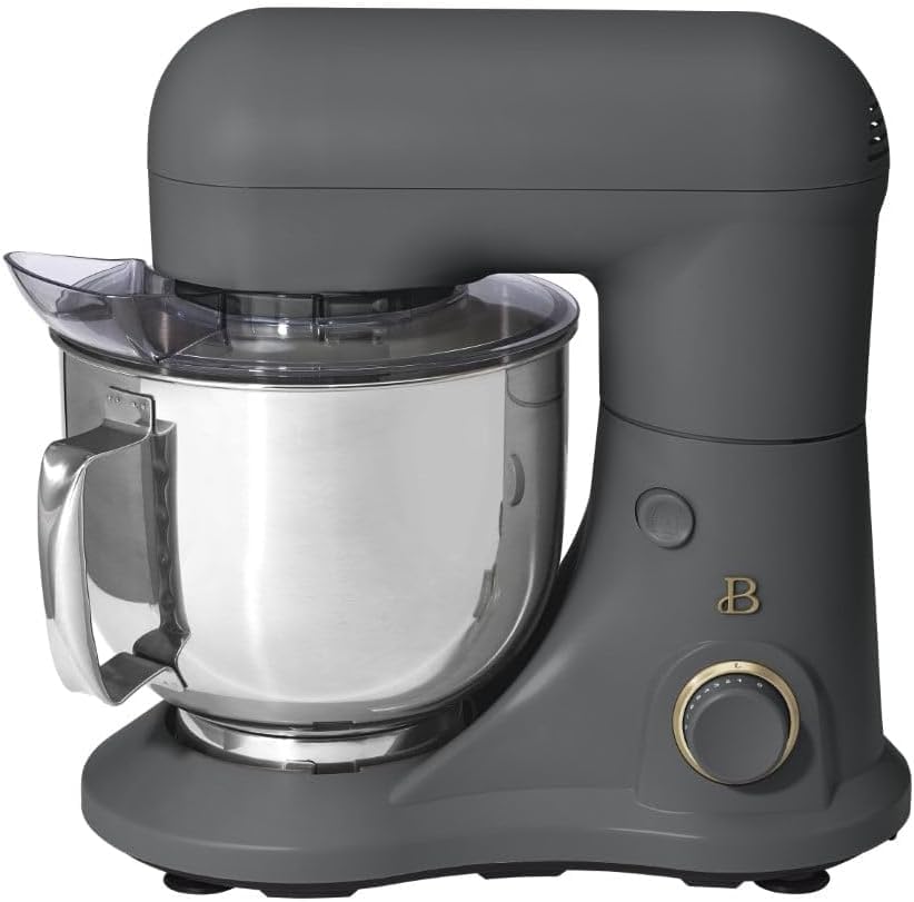 **Drew Barrymore 5.3 Qt Stand Mixer - Lightweight, 300W Powerful Tilt-Head Mixer with 12 Speed Settings, Oyster Gray - Perfect for Baking Cakes, Cookies & Dough**