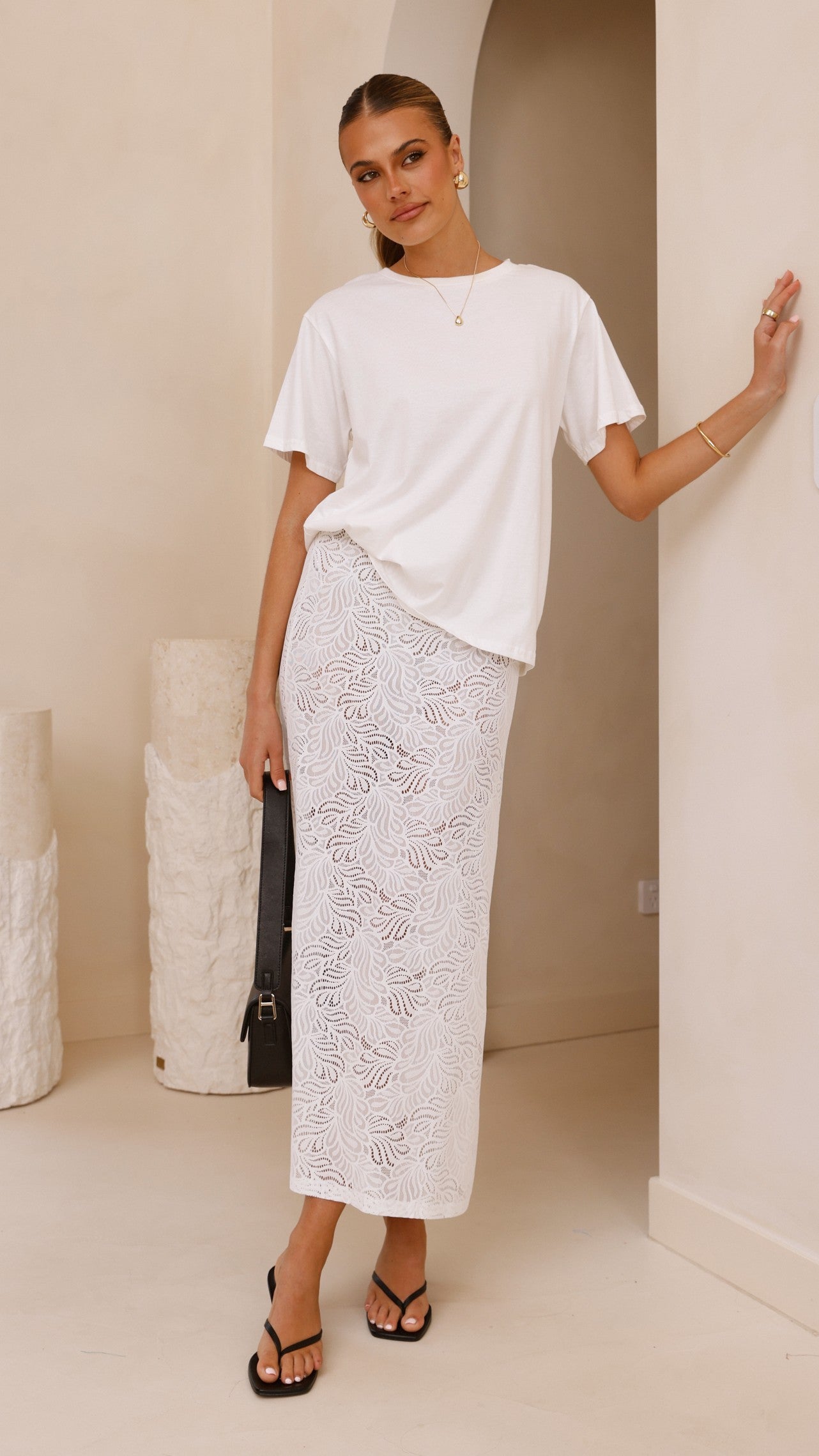 Elegant White Louisa Lace Maxi Skirt for Women - Boho Summer Beach Dress, Perfect for Weddings, Parties & Vacation Outfits