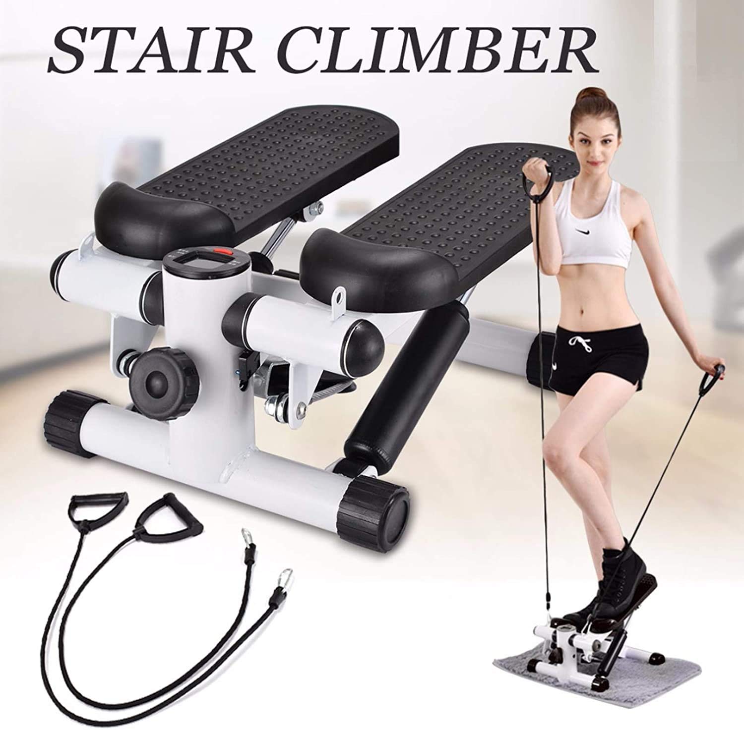 Jukkre Stepper Step Machine with Resistance Bands - Durable & Safe Mini Stair Climber with Non-Slip Foot Pedals for Home Workouts | Cardio Training Equipment for Weight Loss, Aerobic Exercise & Family Fitness | Perfect for Small Spaces, Apartment & Office Use