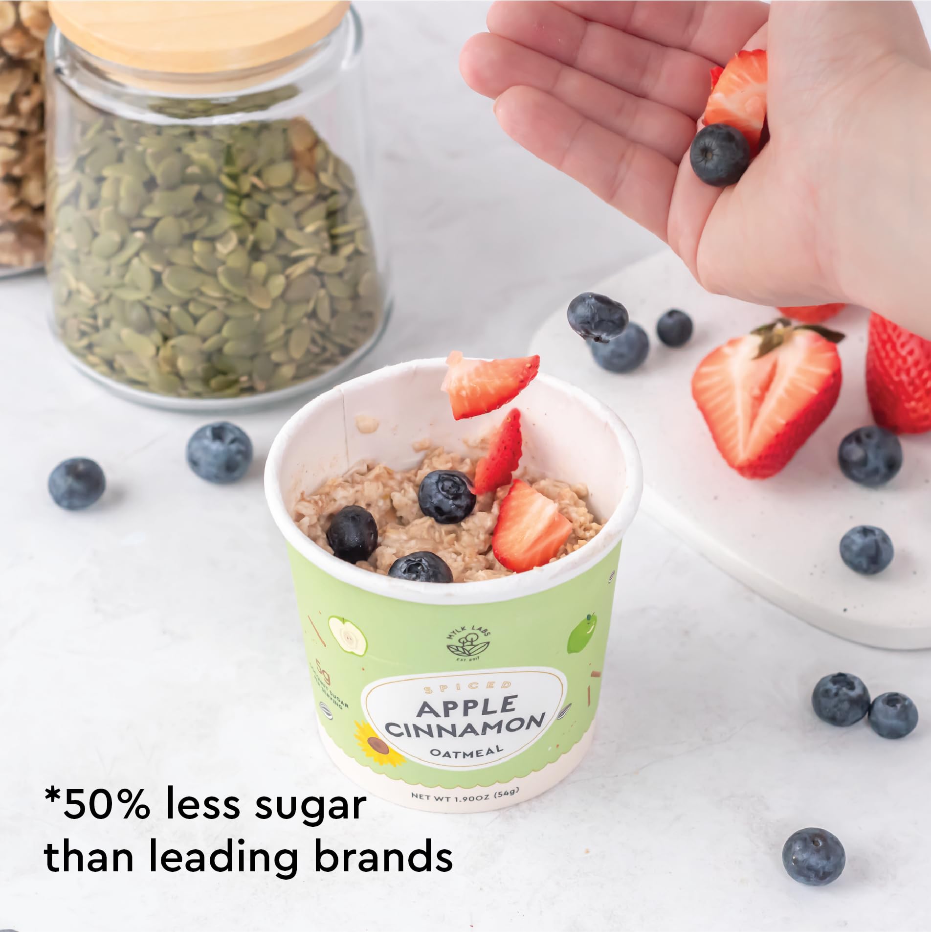 Mylk Labs Apple Cinnamon Protein Oatmeal Cups – Healthy Whole Grain Instant Oats, Low Sugar Breakfast with Superfoods – Quick & Easy, Non-GMO, Gluten Free, Nut Free (6 Pack) – Perfect for Busy Mornings, Office Snacks & Post-Workout Fuel