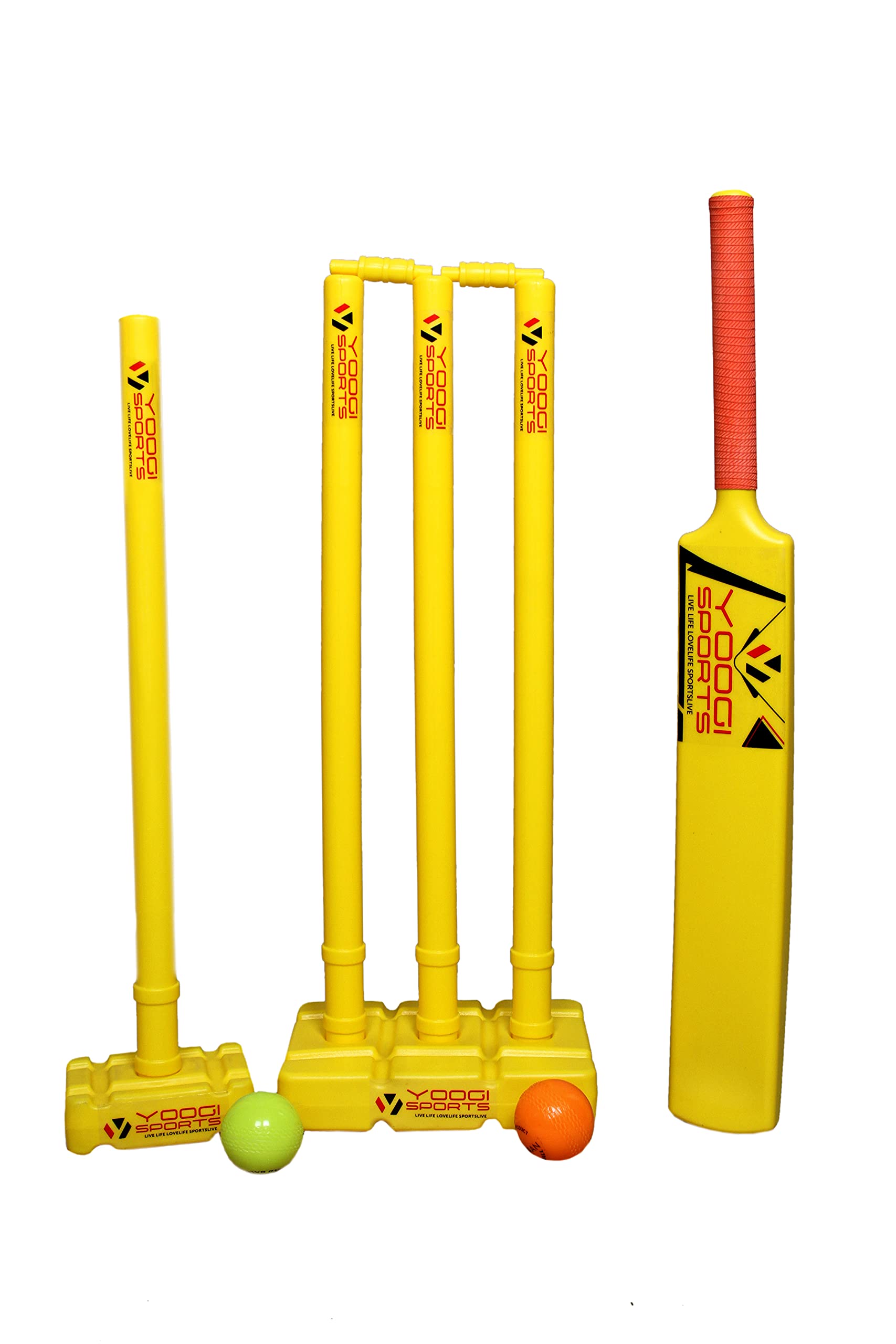 YOOGI All-in-One Plastic Cricket Stump Set - Includes Bat, Stumps, Base, Bails, Balls & Carry Bag - Perfect for Junior & Senior Players - Ideal for Backyard Cricket, Training & Matches