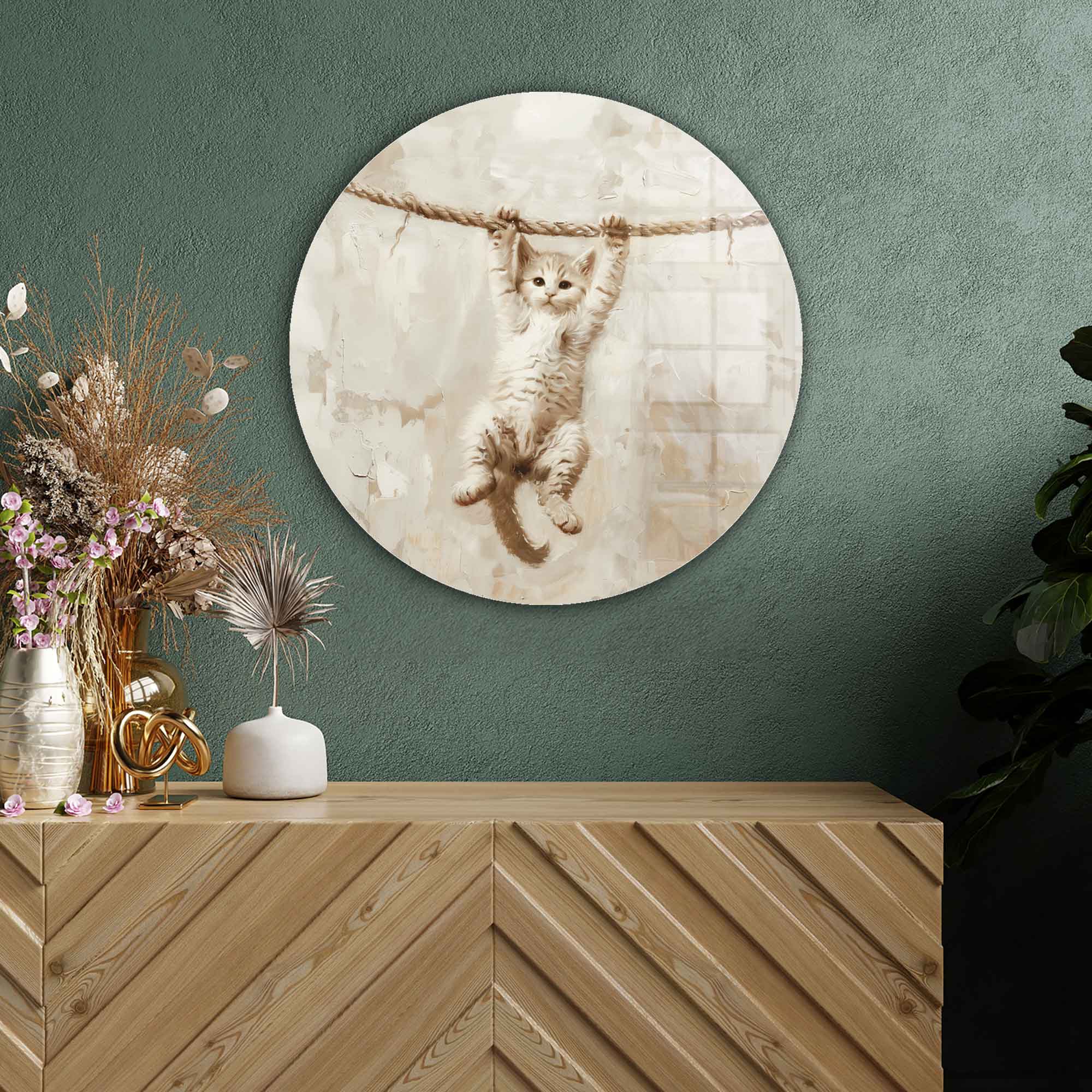 Pawsome Grip III Rounded Glass Wall Art - Modern Home Decor for Living Room, Bedroom & Office - Shatter-Resistant Glass Artwork for Pet Lovers