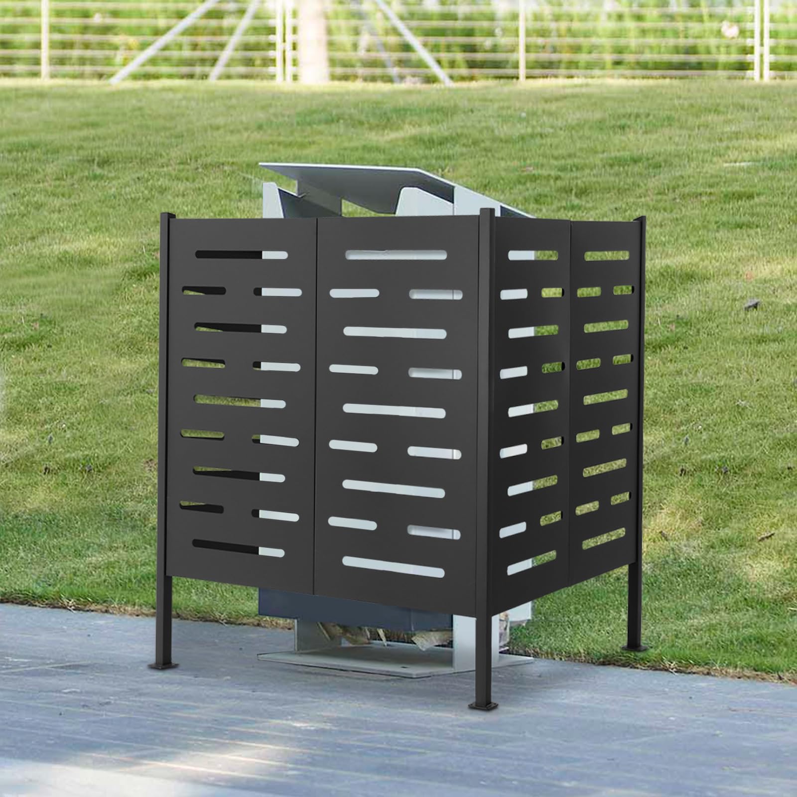 3-Panel Outdoor Air Conditioner Cover Privacy Screen - Heavy Duty Iron Fence Panels for Hiding AC Units & Trash Cans (42.13