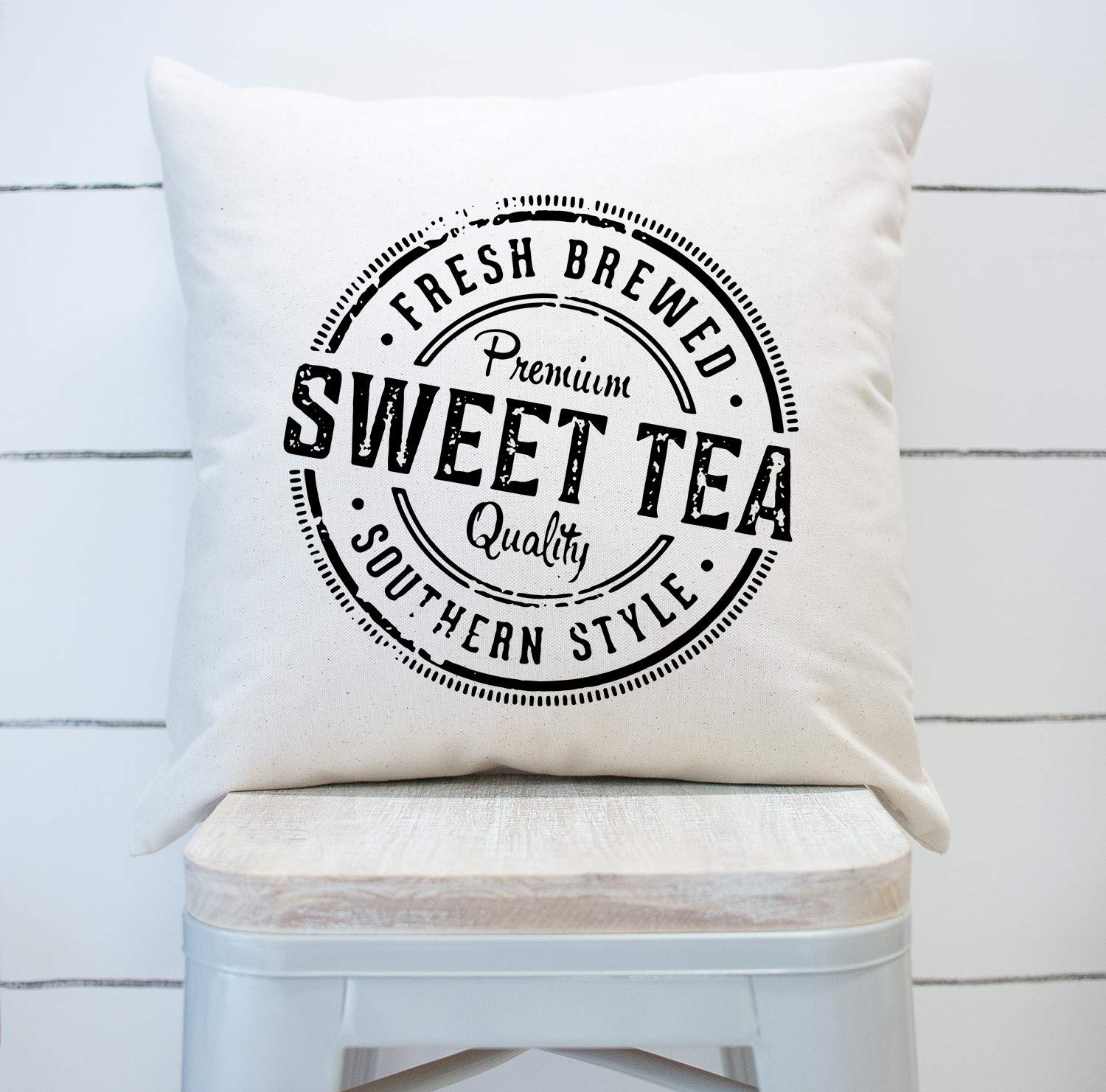 Farmhouse Throw Pillow Cover - Sweet Tea Design - 20x20 Inches - Soft Cotton Home Decor Cushion - Perfect for Living Room, Bedroom, or Porch Decor