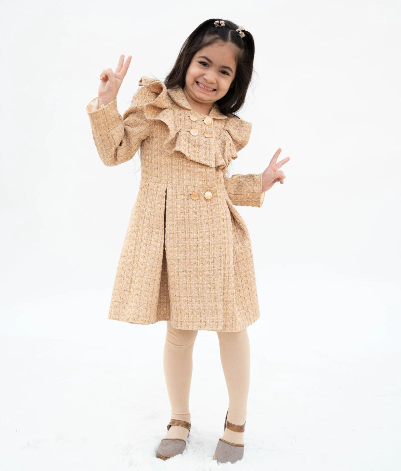 Pre Order: Elegant Beige Tweed Frock Dress for Women - Perfect for Office Wear, Cocktail Parties & Special Occasions