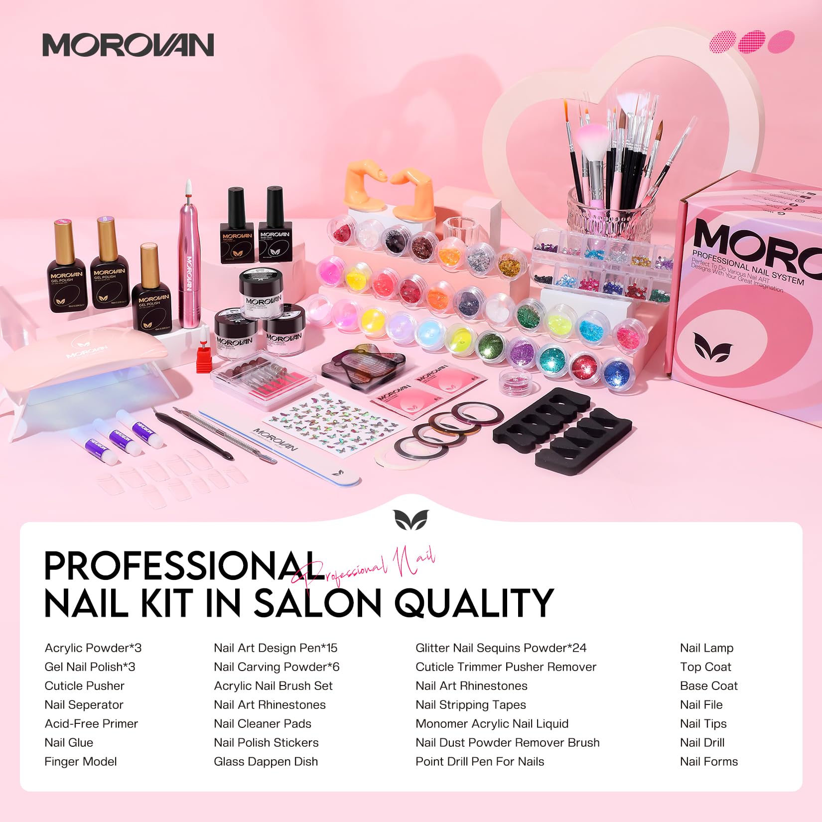Morovan Professional Acrylic Nail Kit for Beginners - Complete Starter Set with All Nail Supplies & Tools | Perfect for Home Manicures, Salon Use & DIY Nail Art