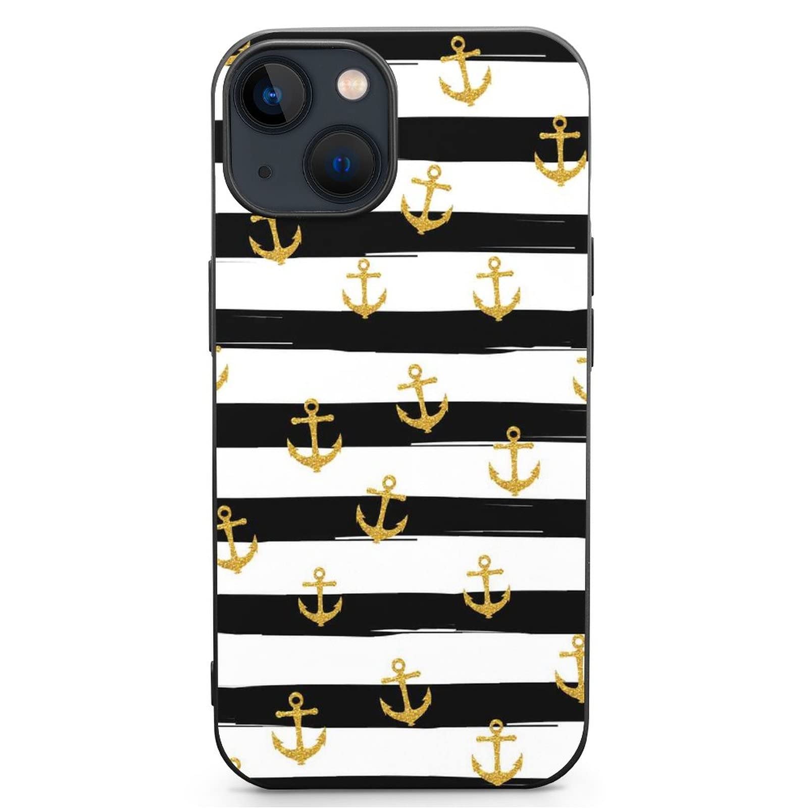 Funny Black and White Stripes Slim Phone Case for iPhone 13/13 Pro/13 Pro Max/13 Mini - Golden Anchor Design - Perfect for Everyday Use, Office, and Travel Protection