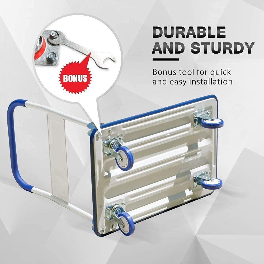 Wellmax Heavy Duty 330lbs Capacity Foldable Platform Cart - Grocery Shopping Cart Bundle for Supermarkets, Warehouses & Home Use