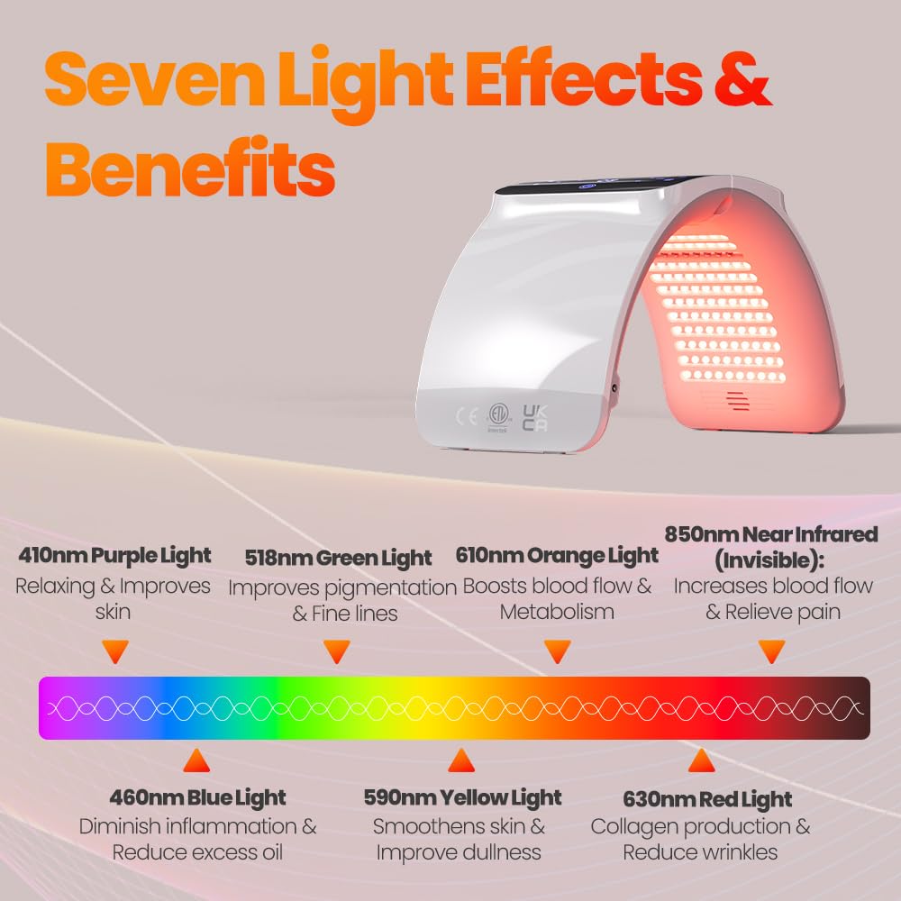 Bestqool LED Light Therapy Mask - 6 Color Photon Facial Device with Near Infrared for Skin Rejuvenation, Anti-Aging & Acne Treatment | Professional SPA & Home Beauty Care for Face & Body