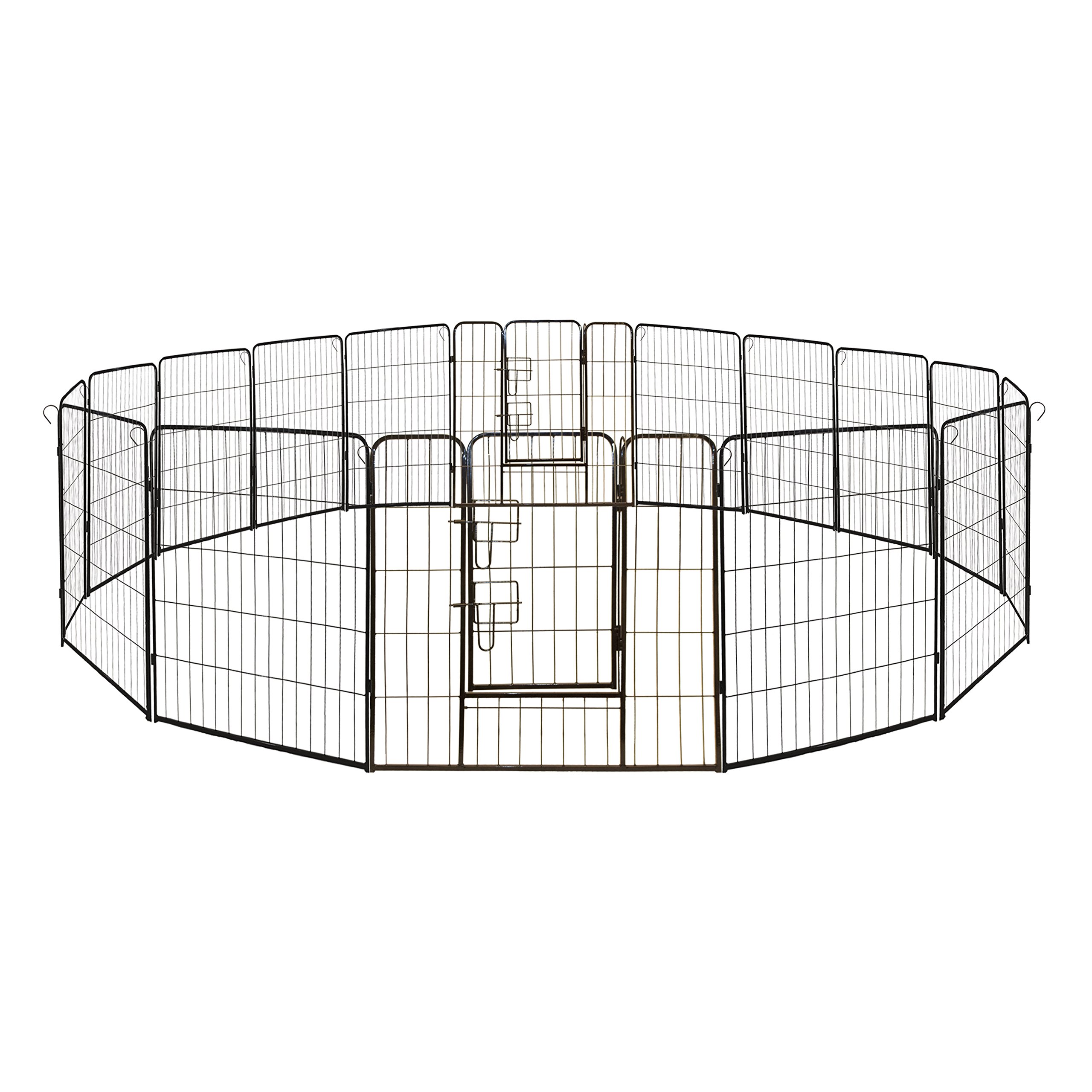 ALEKO Heavy Duty 16-Panel Dog Kennel & Pet Playpen - 32 x 32 Inch Black Exercise Cage Fence for Indoor/Outdoor Use - Perfect for Backyard, Training, Travel & Small Pets
