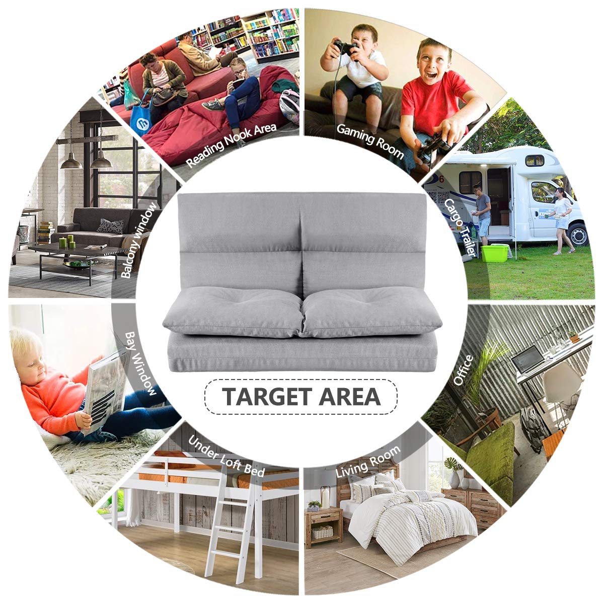 Harper & Bright Designs Adjustable Floor Sofa & Couch - 5 Position Reclining Gaming Chair & Loveseat for Living Room, Bedroom & Game Room - Comfortable Grey Floor Seating for Relaxing, Gaming & Lounging