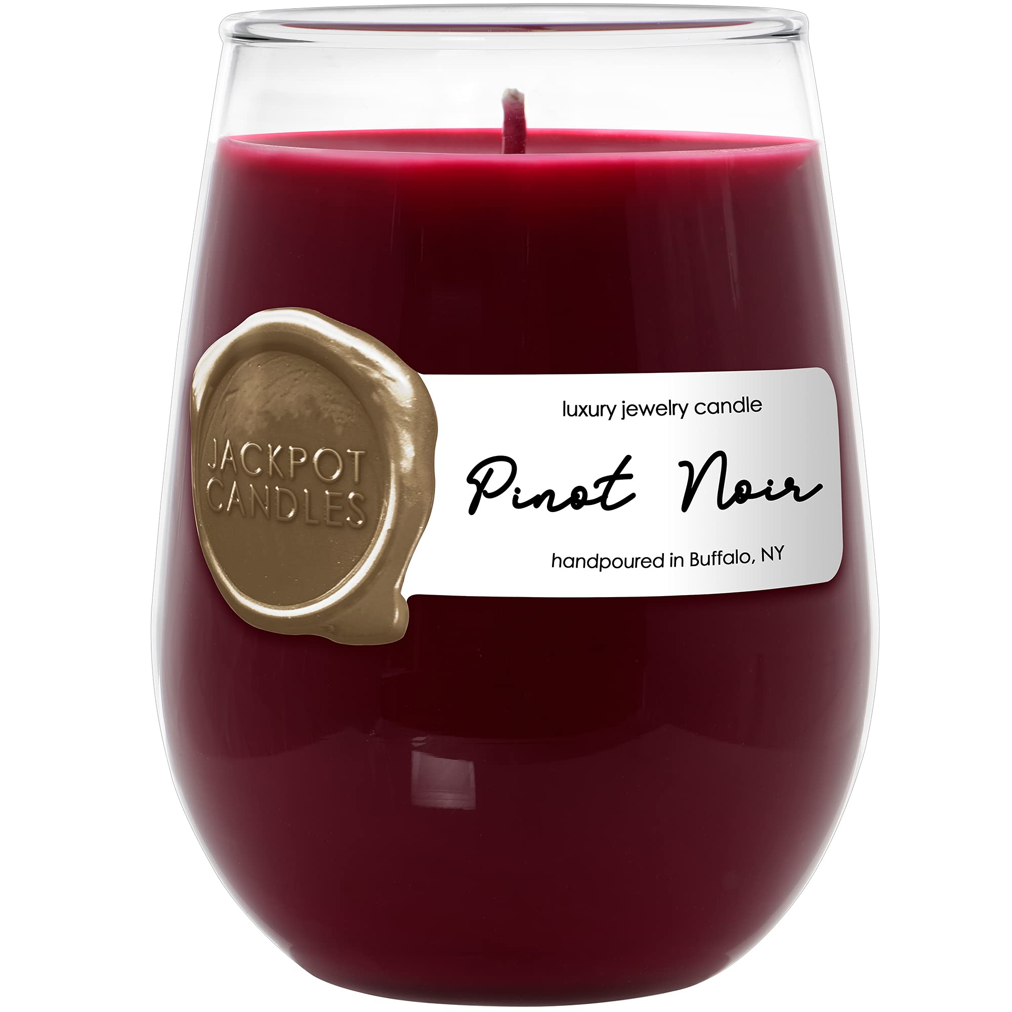 Jackpot Candles Pinot Noir Wine Glass Candle with Hidden Ring Inside - Surprise Jewelry Prize ($15-$5,000 Value) - Size 6 - Perfect for Birthday Gifts, Anniversary Surprises & Romantic Home Decor