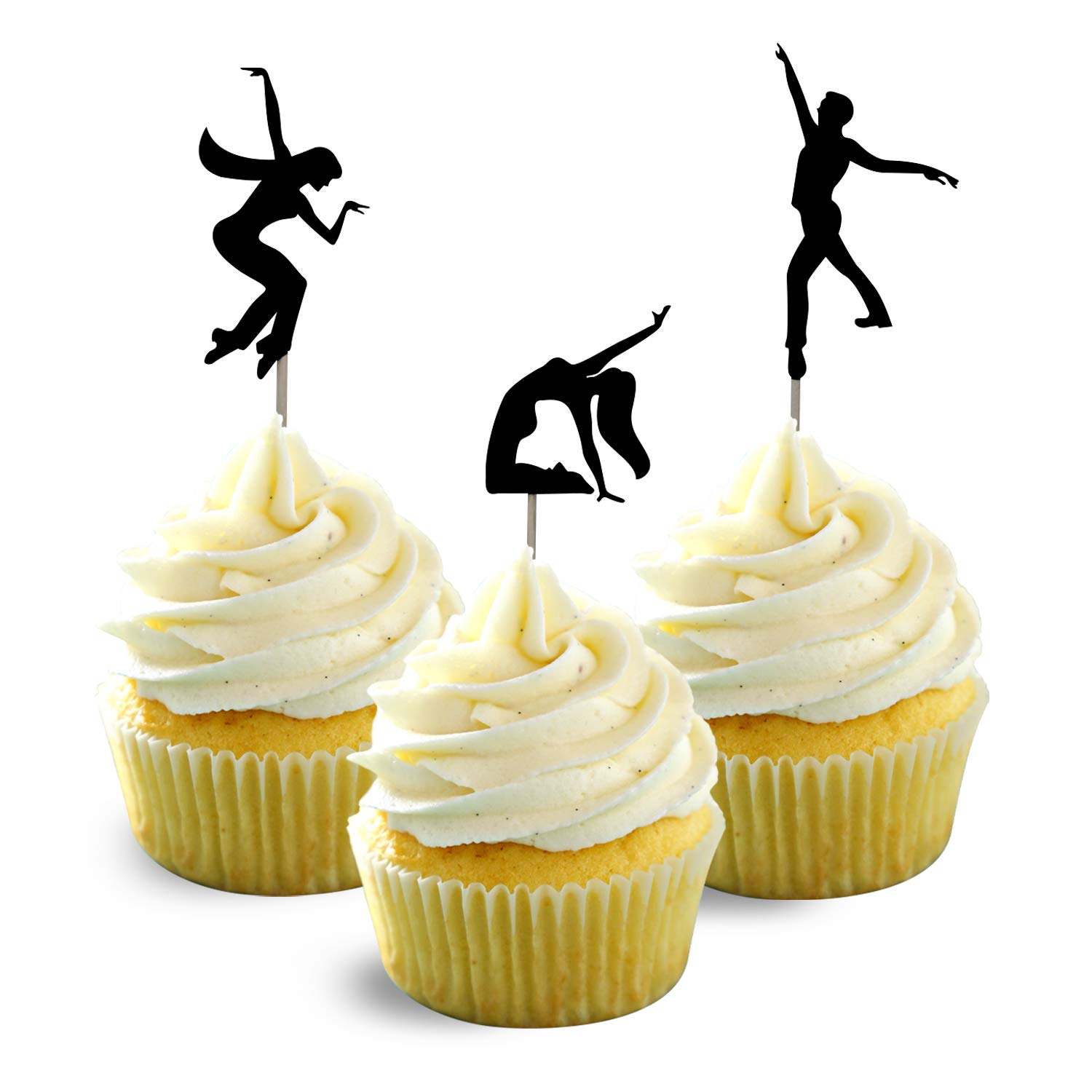 Jazz Dance Pop Silhouette Cupcake Toppers - 12 Pack Premium Cardstock Decorations for Birthday Parties, Baby Showers & Wedding Celebrations