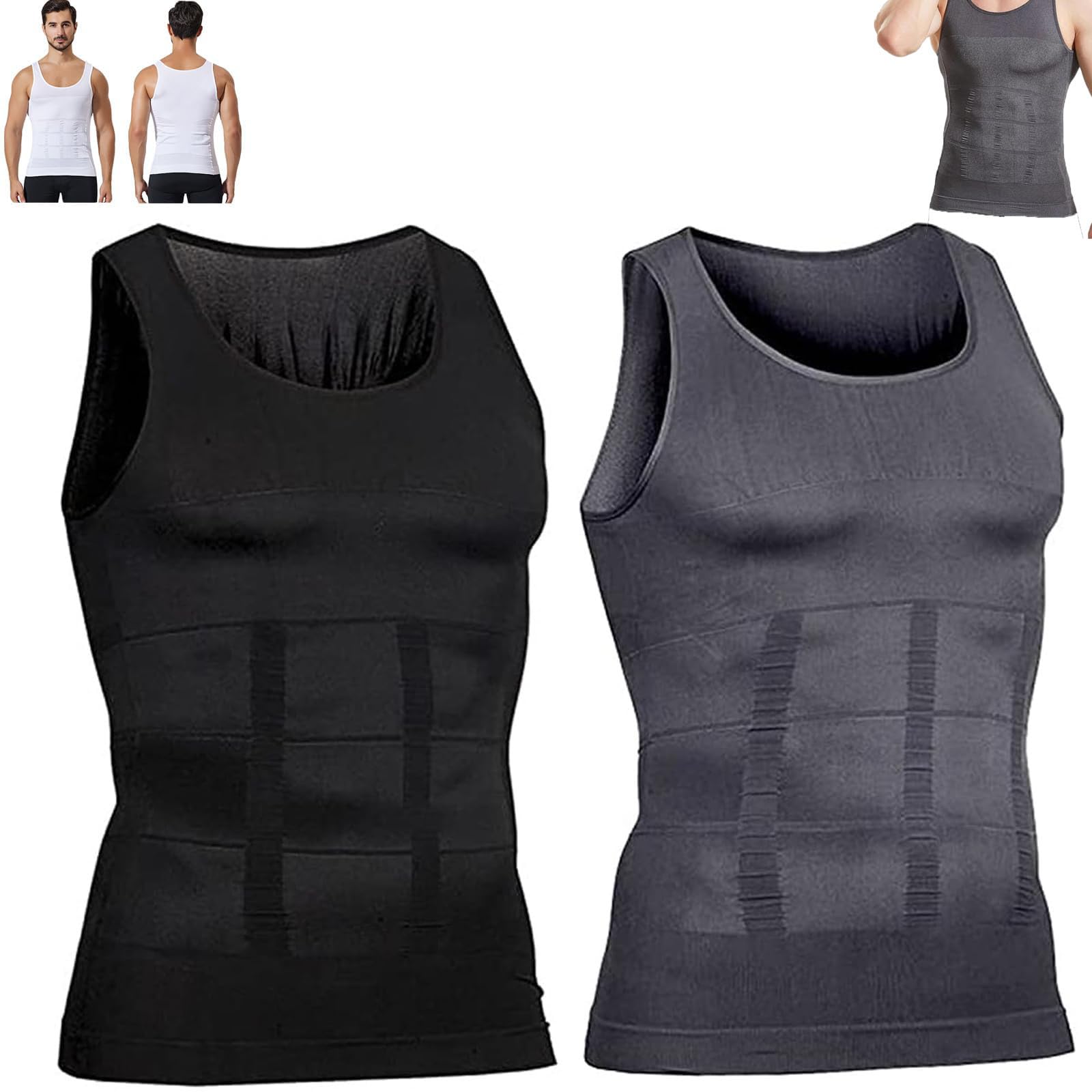 Men's Compression Body Shaper Vest - Shaperluv Tank 2.0 (2PCS, Size 2XL) - Slimming Workout Shirt for Gym, Running & Everyday Wear