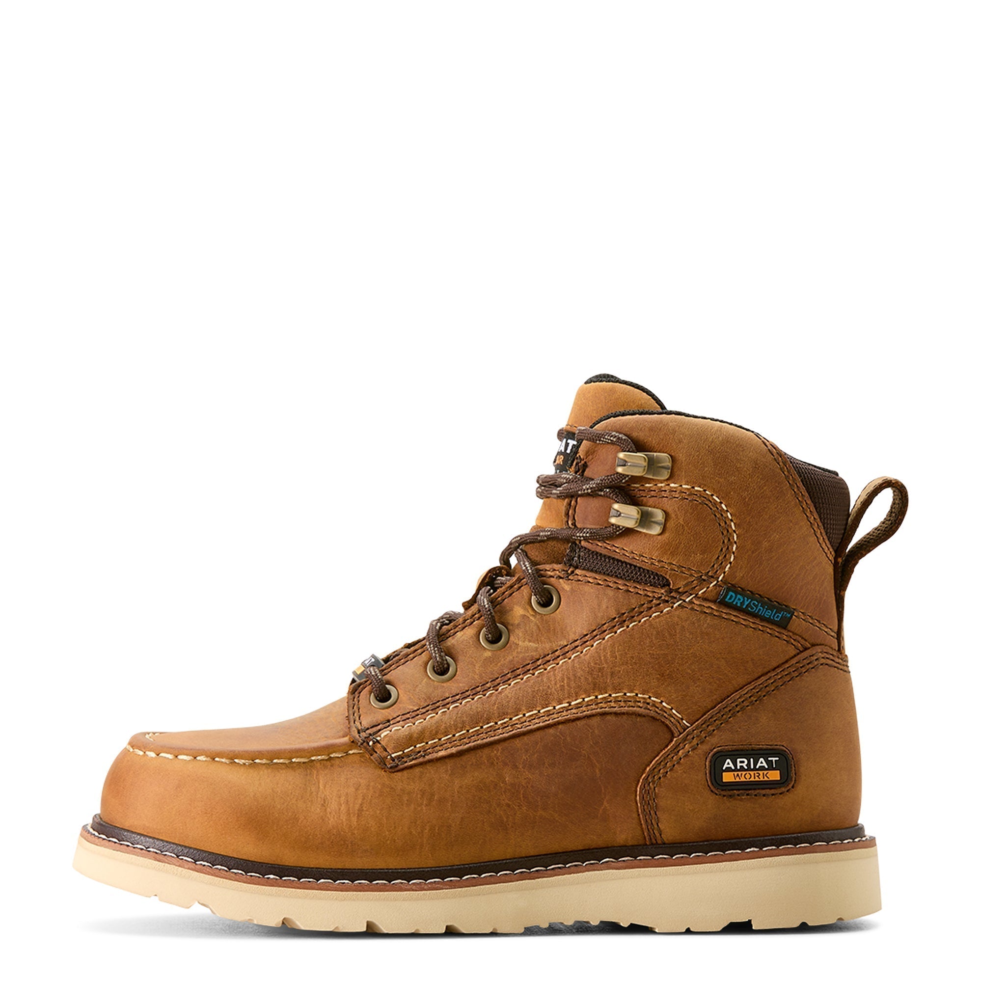 Women's Waterproof Rebar Wedge Moc Toe Work Boots - Brown Leather Safety Shoes for Construction, Outdoor & Industrial Work