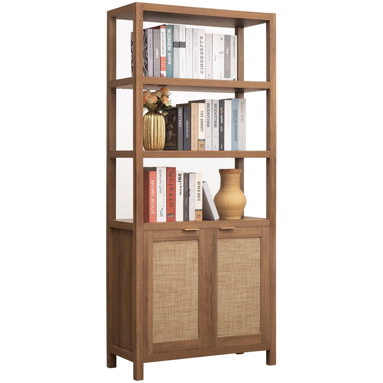 5-Tier Rattan Boho Bookshelf with Doors - 71