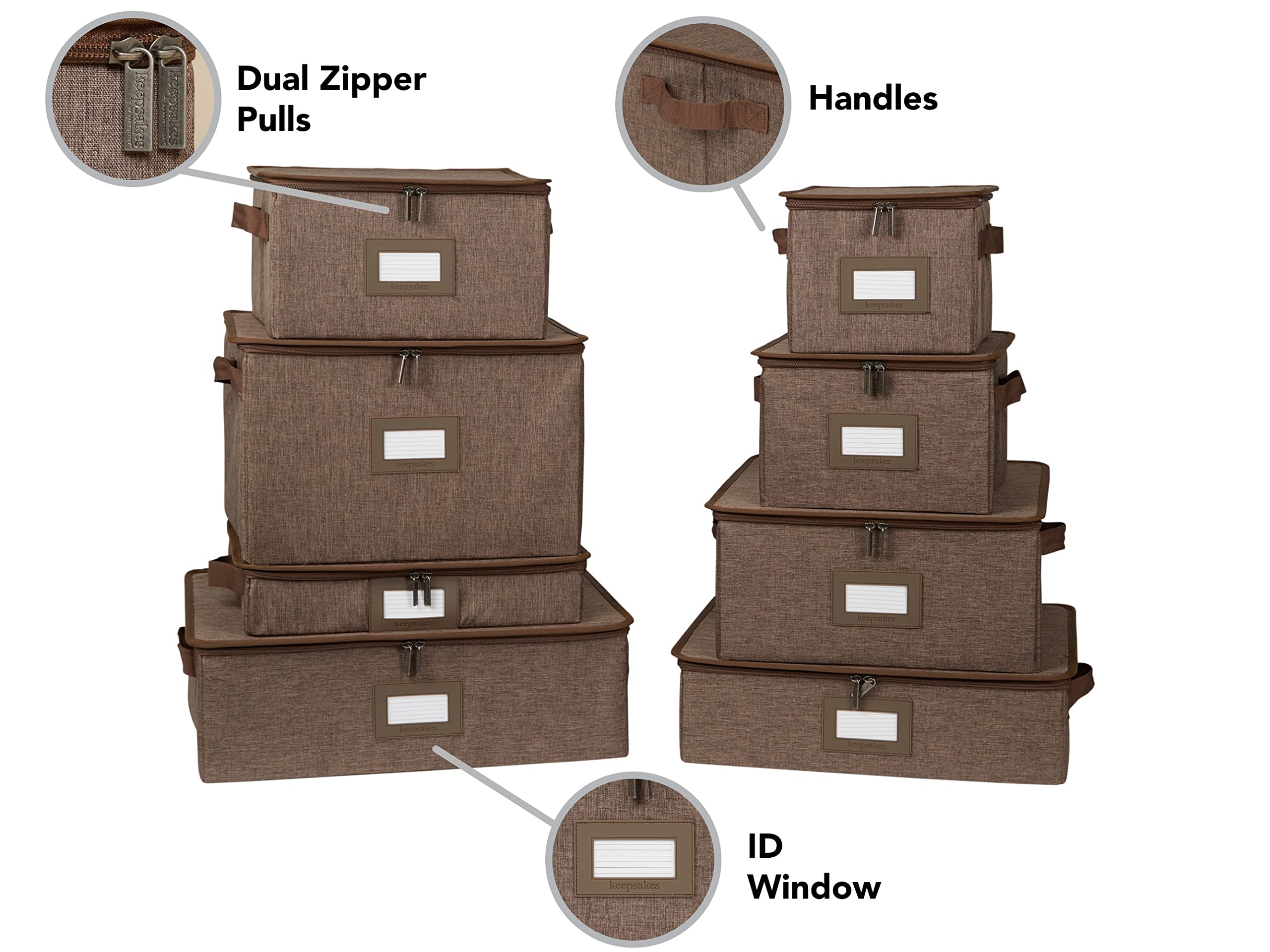 Covermates Keepsakes Dish Storage Box – Stackable Organizer with Reinforced Handles for China & Fine Dining Storage, Brown Heather – Perfect for Kitchen, Dining Room & Holiday Tableware Organization