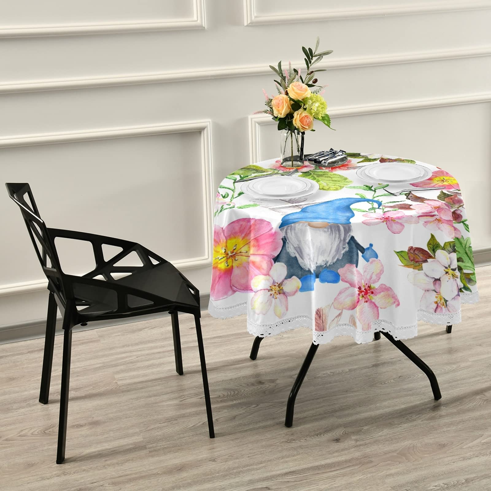 60 Inch Round Tablecloth - Spring Flowers & Cherry Blossom Floral Design, Washable Polyester Table Cover for Kitchen, Dining, Party & Picnic Decor | Perfect for Outdoor Gatherings and Seasonal Home Decor