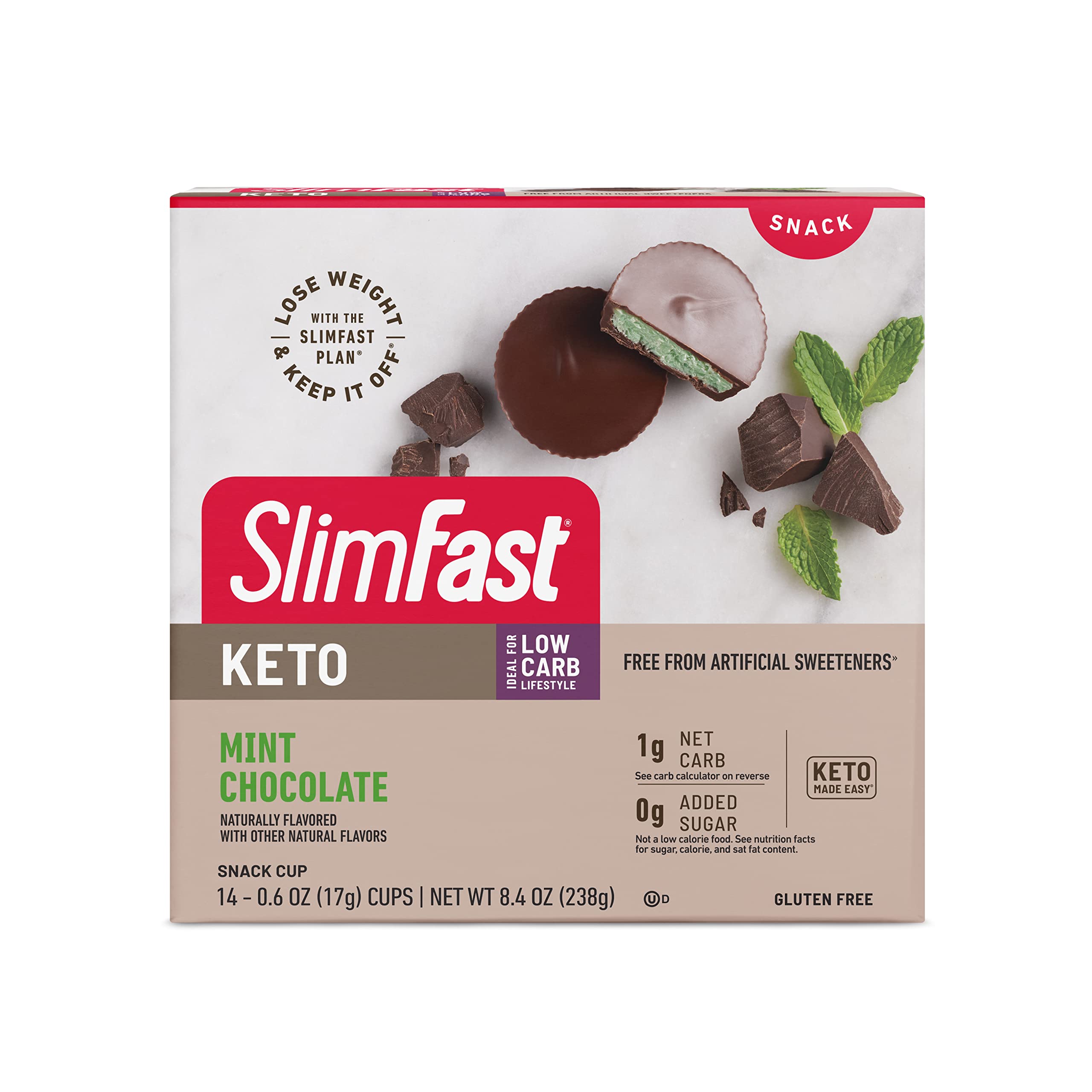 SlimFast Keto Fat Bomb Snack Cup - Mint Chocolate Flavor | Low Carb, Zero Added Sugar Keto Snacks for Weight Loss | 14 Count Box | Perfect for On-the-Go, Office & Ketogenic Diet | Packaging May Vary