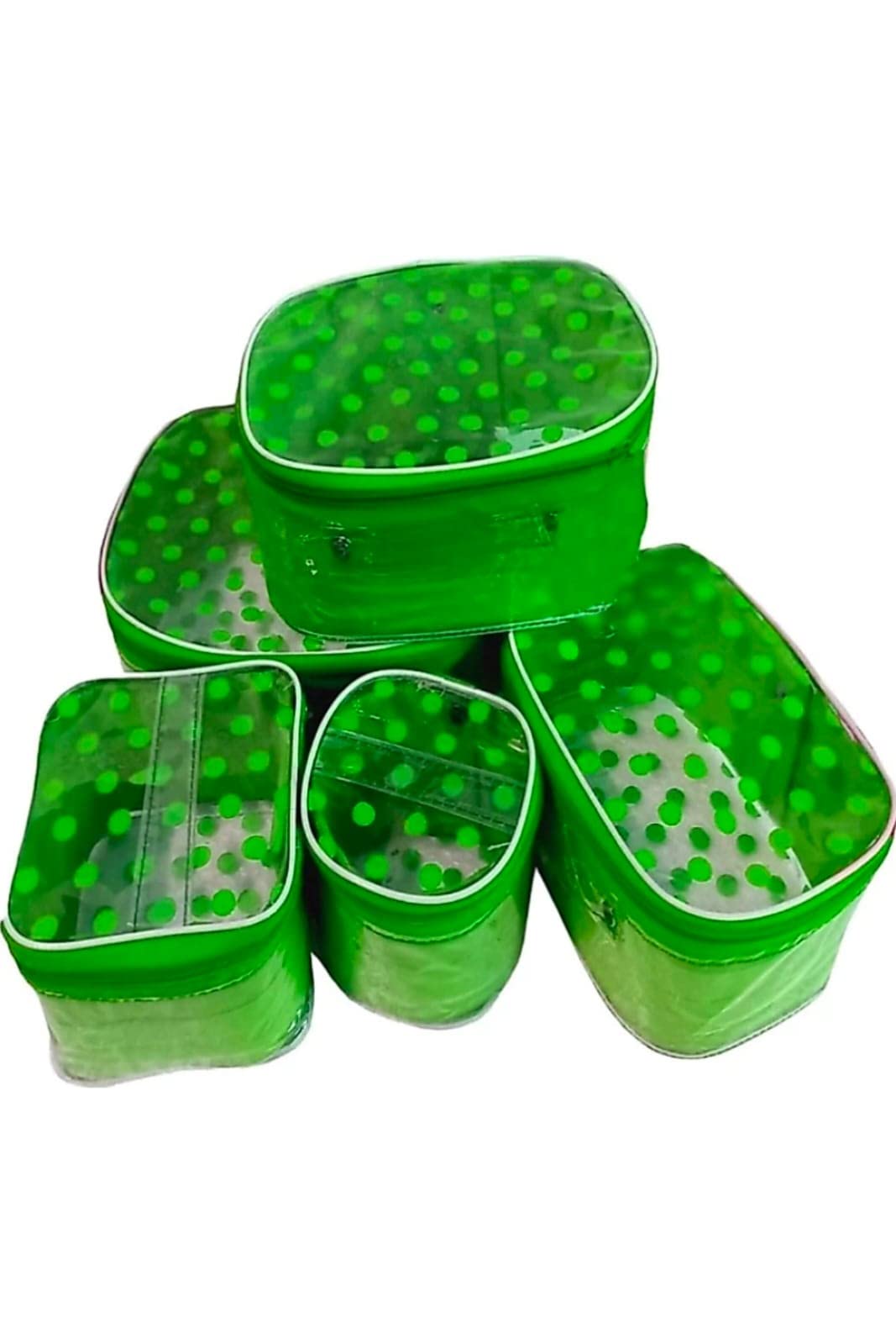 MEHER Set of 5 Multicolor Green Dot Toiletry Organizer Box - Perfect for Shaving, Makeup, Bindi, Bangle & Sock Storage - Vanity Box for Bathroom, Bedroom & Travel Organization