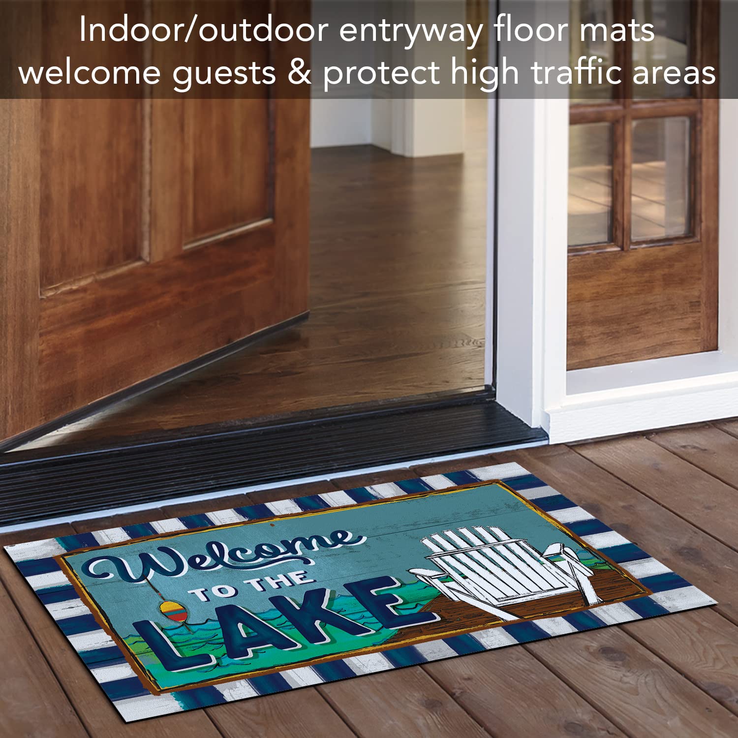 Welcome to The Lake Indoor/Outdoor Entryway Floor Mat - Non-Slip Rubber Backing, Easy Clean, USA Made (29.5