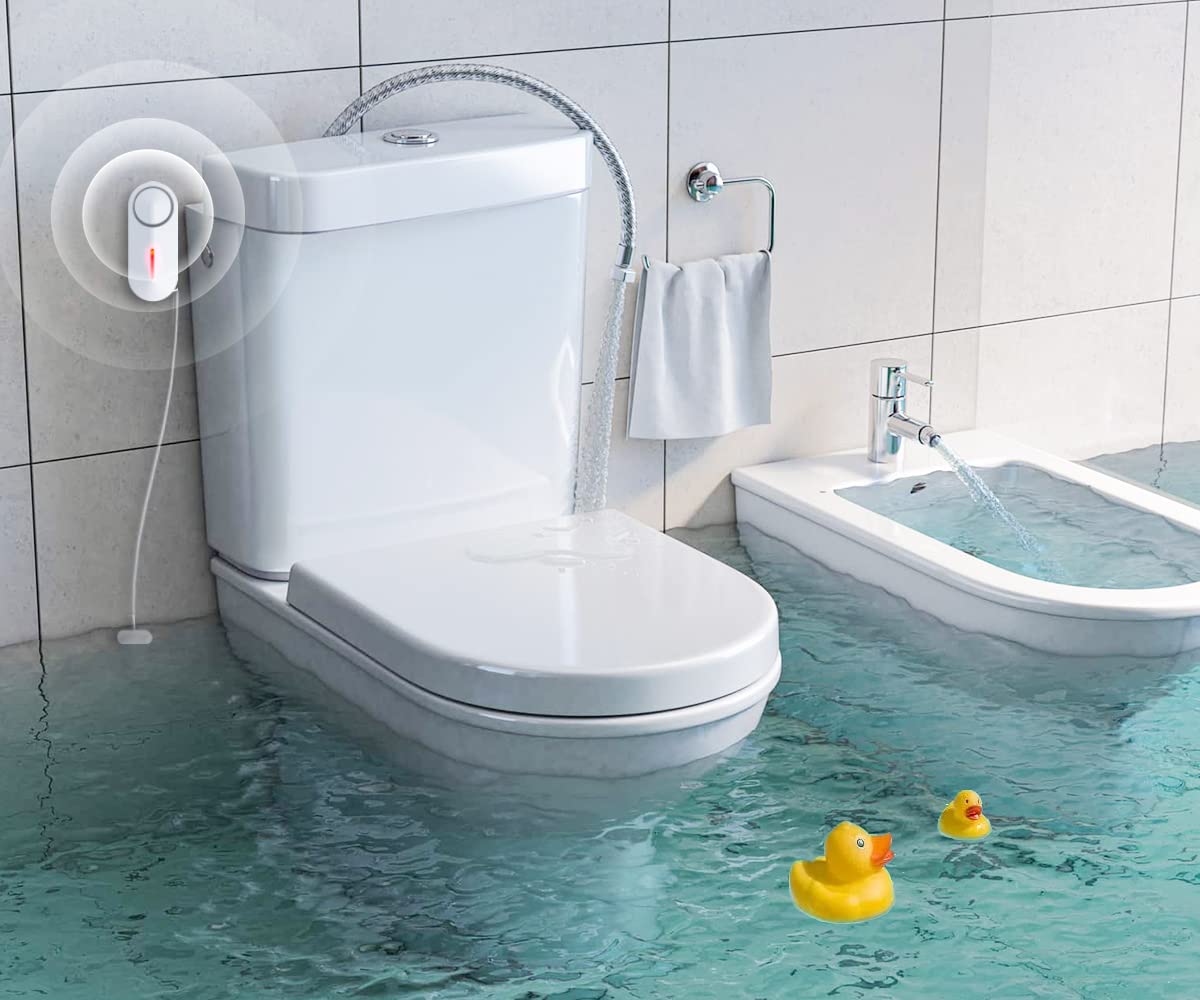 Overflow Alarm Water Leak Detector - 90dB Loud Sink & Bathtub Water Sensor with Indicator Light for Kitchen, Basement, Sump Pump - Prevent Flooding & Water Damage