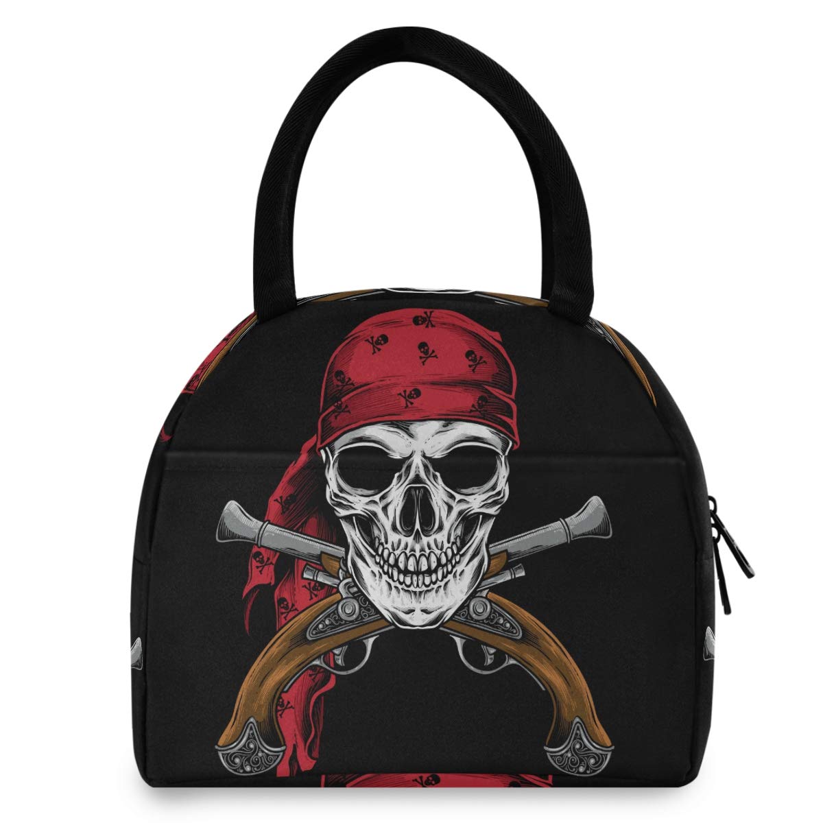 Skull Pirate Gun Insulated Lunch Box for Men & Women - Freezable Wide-Open Lunch Bag for Work, Office, School, Picnic - Perfect for Outdoor Adventures, Beach Trips & Daily Commutes