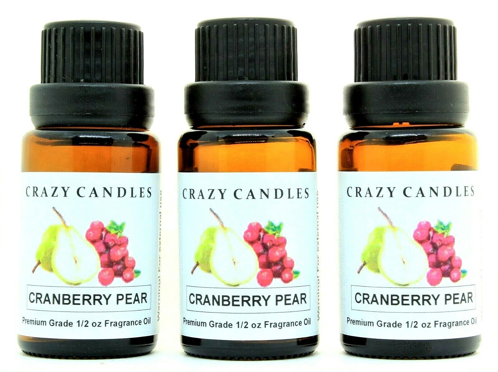 Premium Cranberry Pear Scented Fragrance Oil - 3 Pack (1/2 Fl Oz / 15ml Each) - Aromatherapy, Candle Making & Home Fragrance Oil for Diffusers, Soaps & DIY Crafts