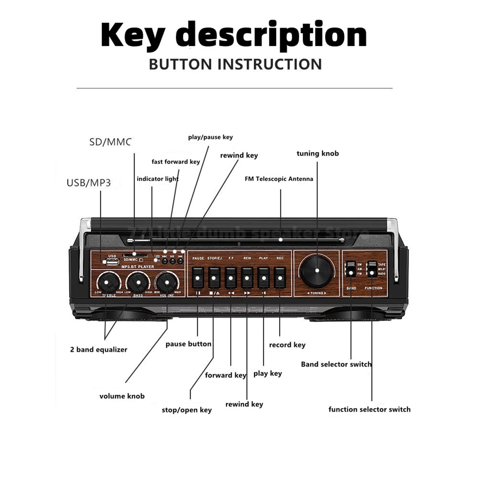 Portable Retro Bluetooth Boombox with Cassette Player, USB/TF Card Playback, Tape Music Recorder, 5.0 Stereo Speaker, FM Radio, Classic 80s Style (Black) - Perfect for Home, Office, and Outdoor Gatherings