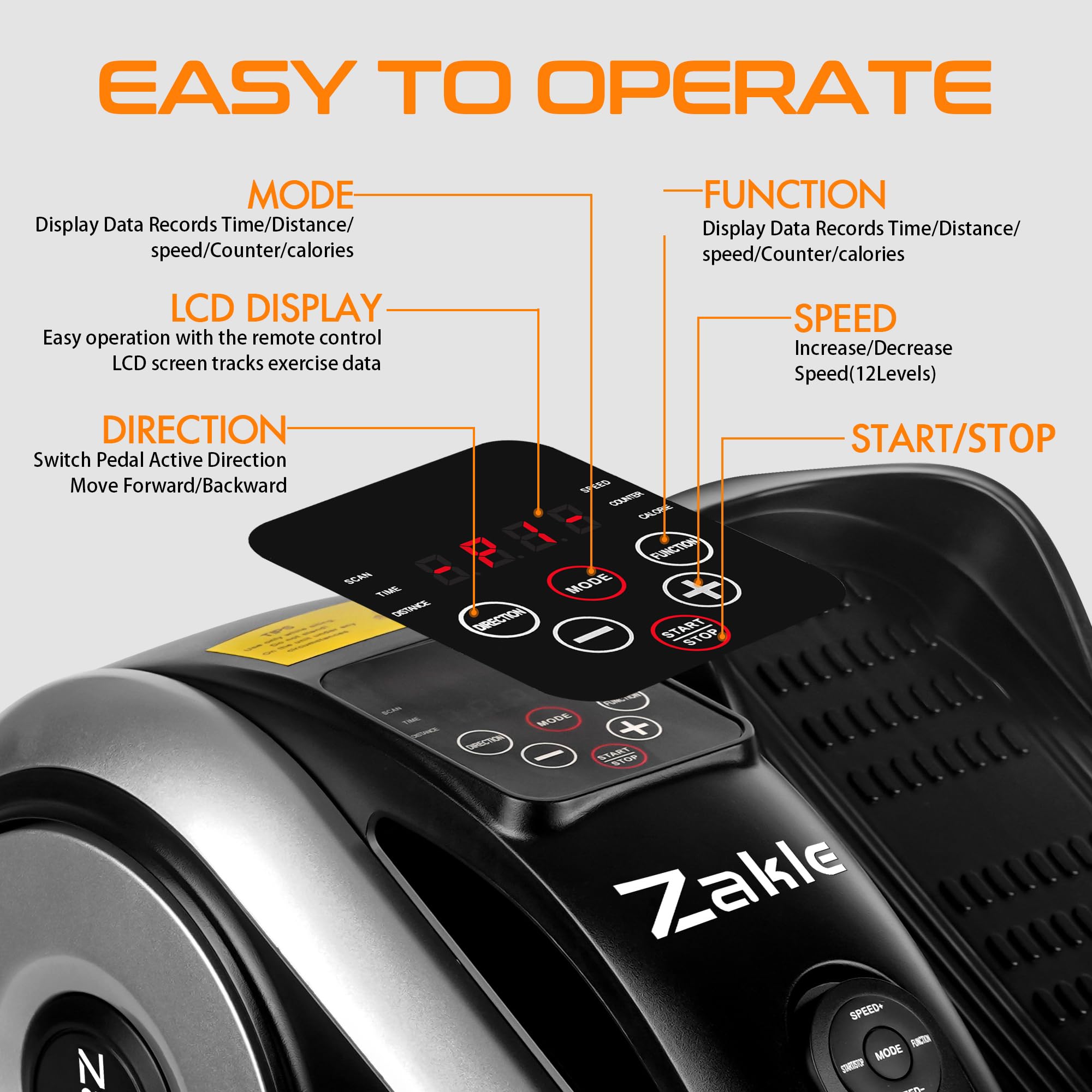 Zakle Under Desk Elliptical Machine - Quiet Leg Exerciser with Remote Control, 12 Adjustable Speeds | Portable Mini Elliptical Trainer for Office, Home & Small Spaces | Fully Assembled for Instant Use