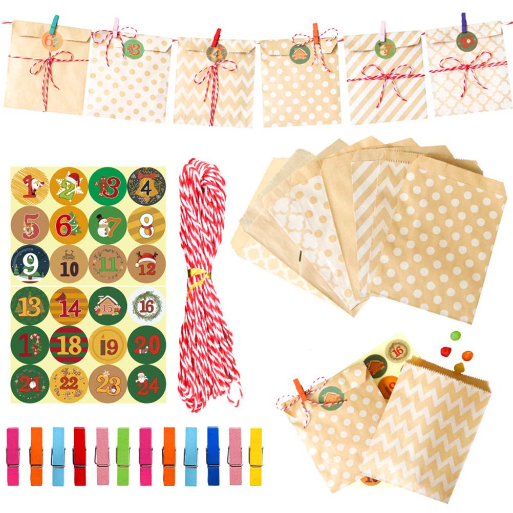 Cabilock 1 Set Christmas Baking Paper Candy Bags - Advent Calendar Gift Bags & Storage Pouches for Holiday Treats, Cookies, and Party Favors | Perfect for Christmas Gifting, Cookie Exchange, and Festive Storage