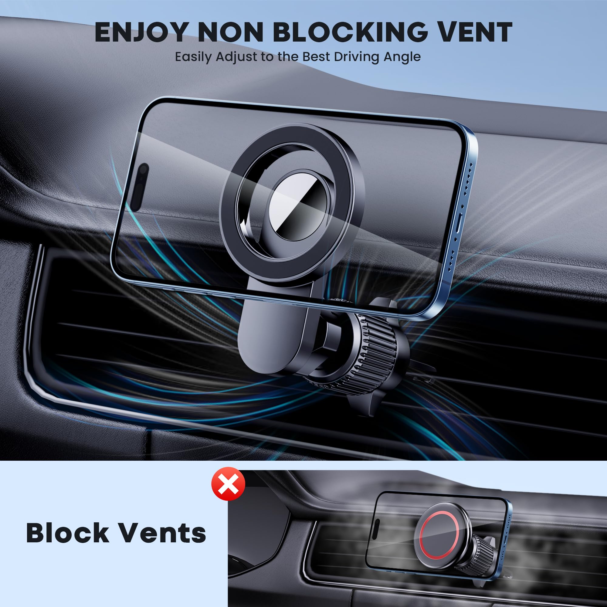 PGU Magsafe Car Mount with Strong Magnets - Hands-Free iPhone Holder for Car Vent - Perfect for iPhone 14/13/12 Pro Max