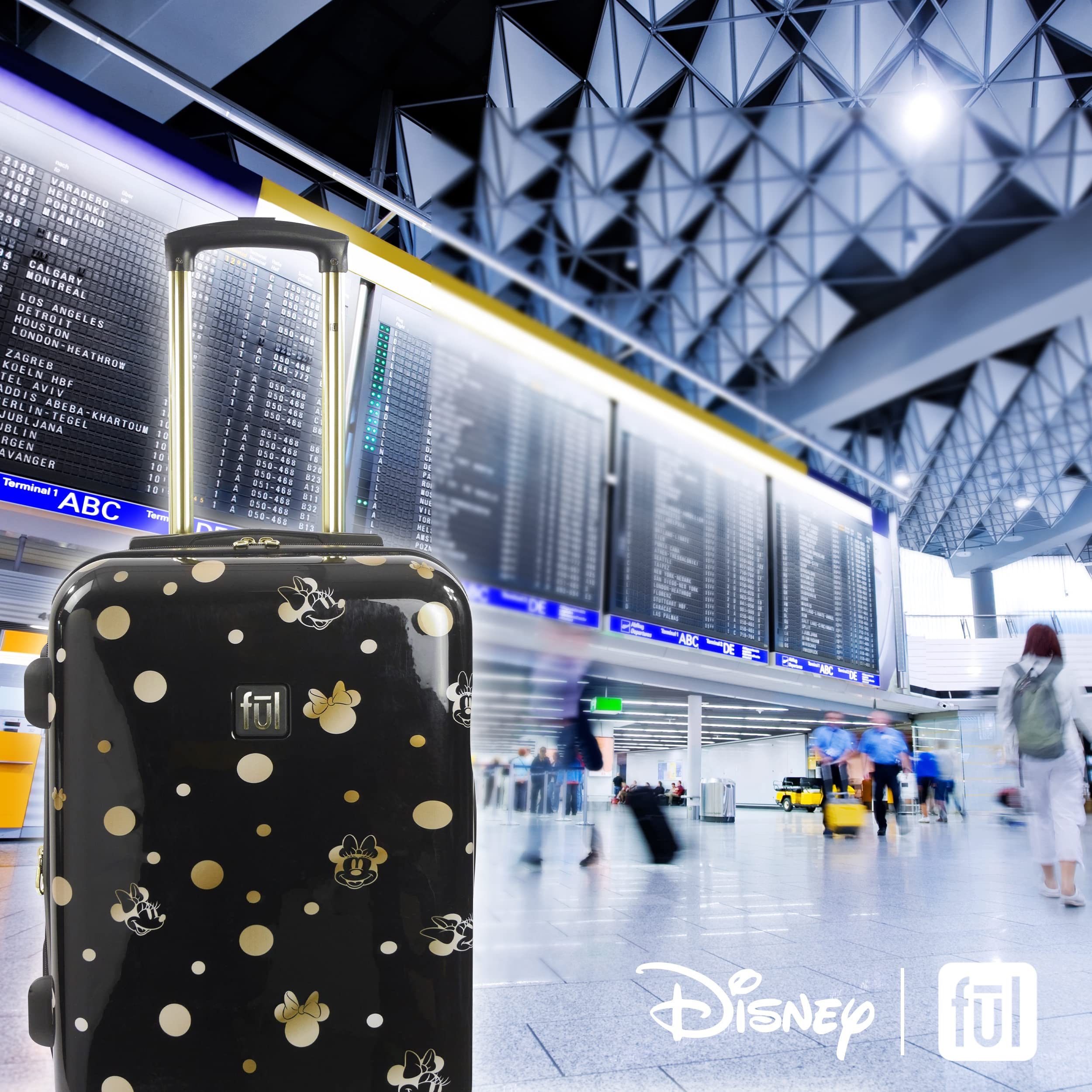 Disney Golden Minnie Mouse Hardshell Spinner Carry-On Luggage - Black Rolling Suitcase for Women & Kids, Perfect for Air Travel, Vacation & Business Trips