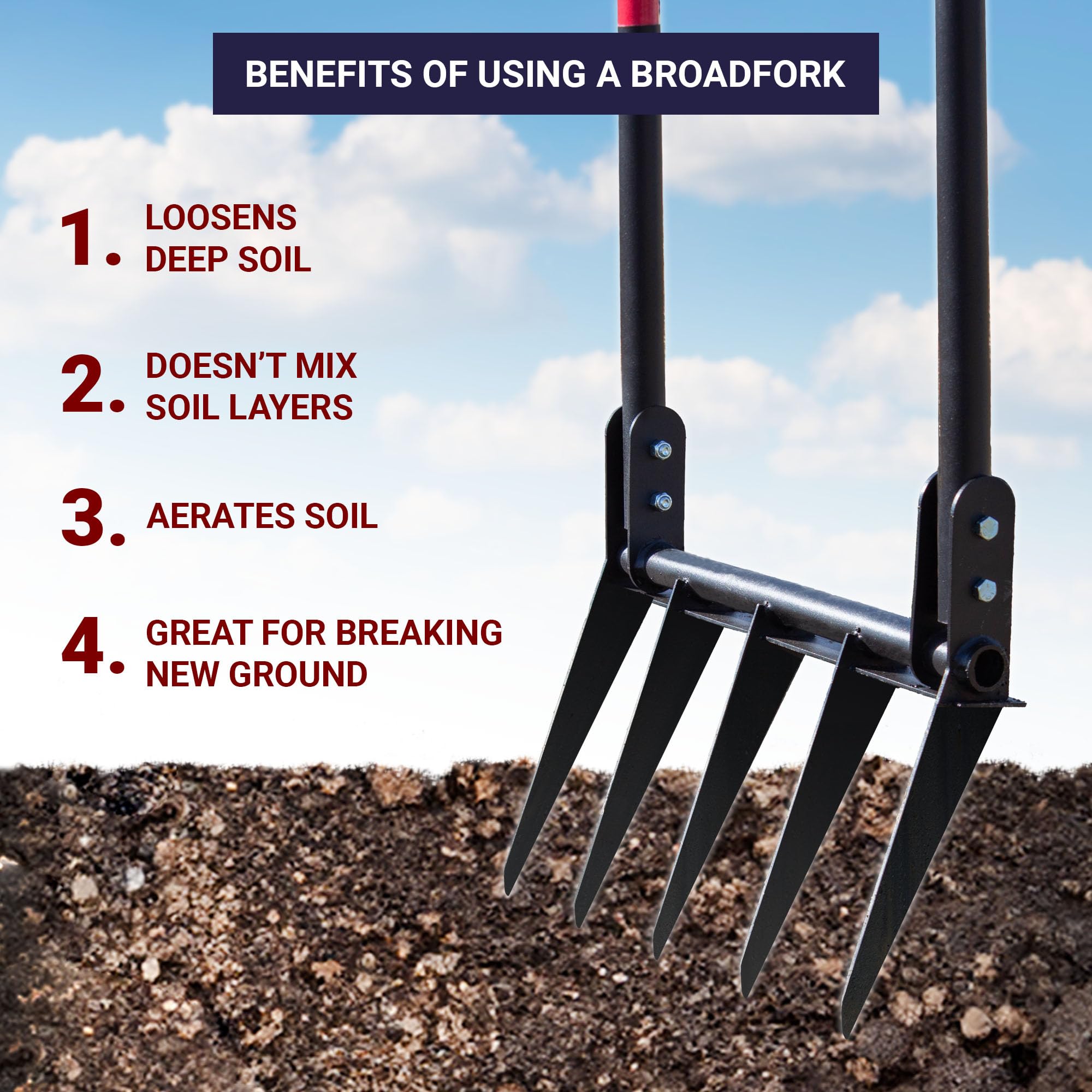 Bully Tools 92627 Heavy Duty Broad Fork with Fiberglass Handle - Perfect for Gardening, Composting, and Soil Aeration