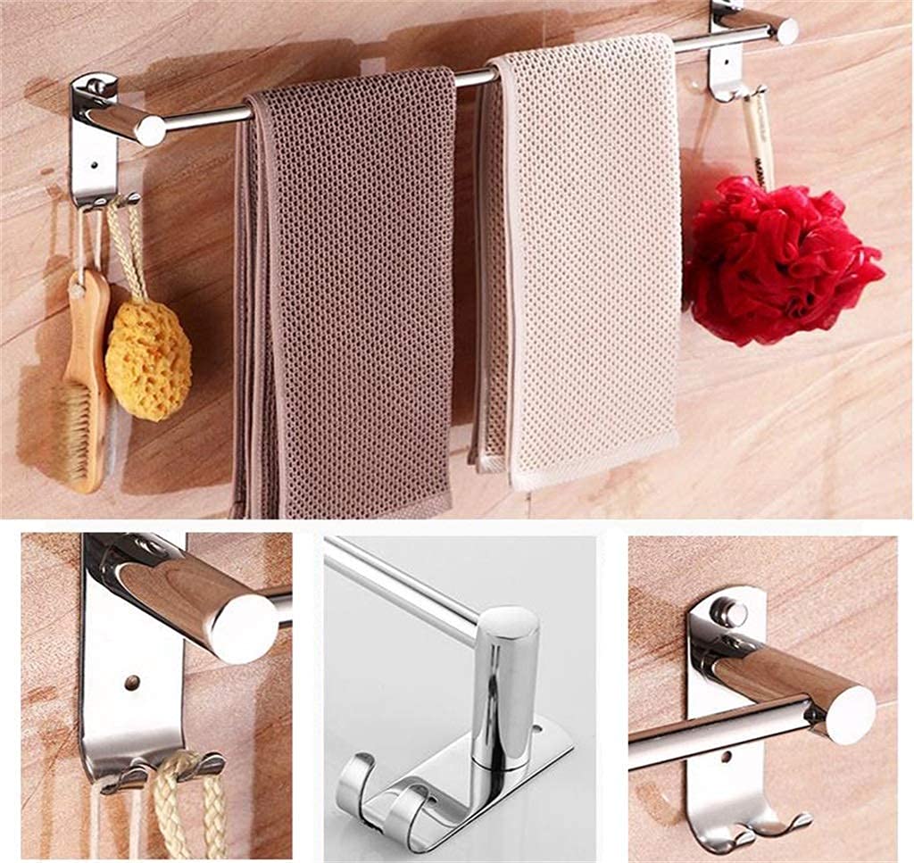 Stainless Steel Double Towel Bar - 50Cm Bathroom & Kitchen Towel Rack with 2 Rods for Hand Towels & Rags - Wall Mounted Shower Storage Shelf (Silver) - Perfect for Small Spaces & Modern Home Decor