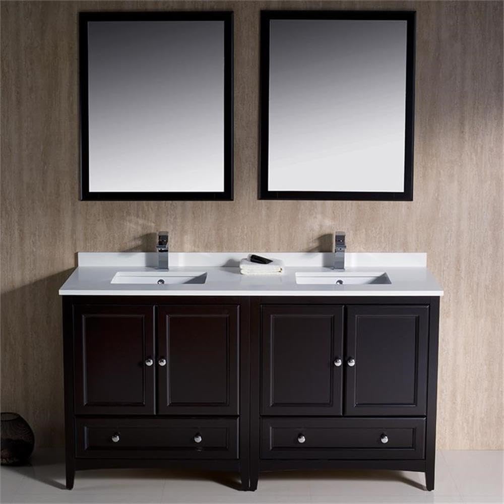 Fresca Bath FVN20-3030ES 60-Inch Oxford Double Vanity Sink in Espresso Finish - Perfect for Modern Bathroom Renovations and Master Suite Upgrades