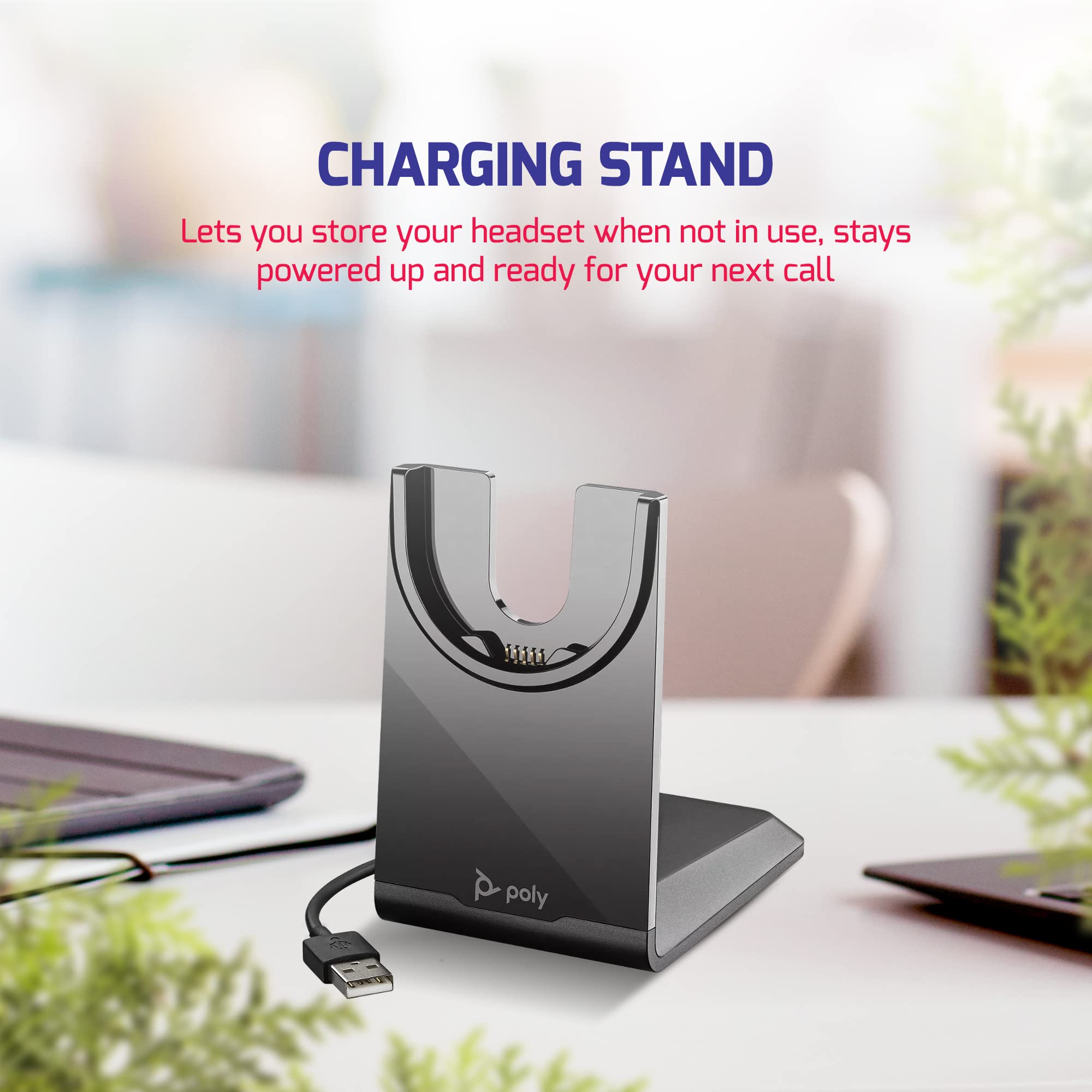 GTW Poly Voyager Focus 2 UC Wireless Bluetooth Headset with Charging Stand | USB-C Noise Cancelling Headphones for Office & Remote Work | Compatible with Teams, Zoom, RingCentral, 8x8, Vonage | Includes Bonus Microfiber Cloth | Perfect for Video Conferencing, Call Centers & Home Office