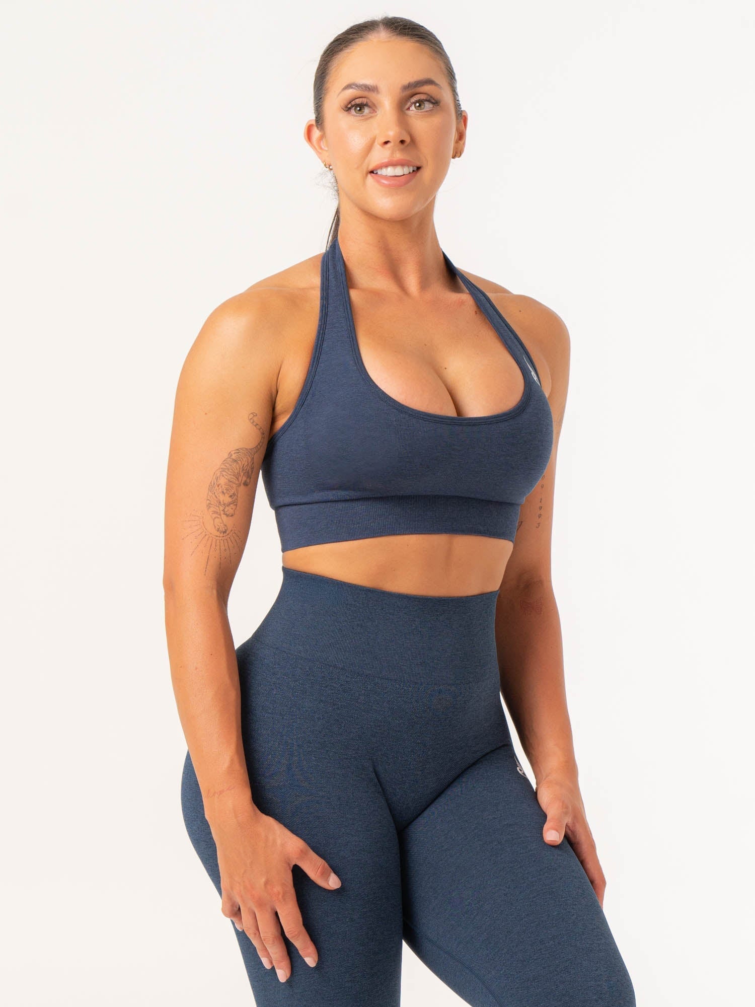 Contour Halter Bra - Supportive & Comfortable Women's Sports Bra in Navy Marl for Yoga, Running & Workout
