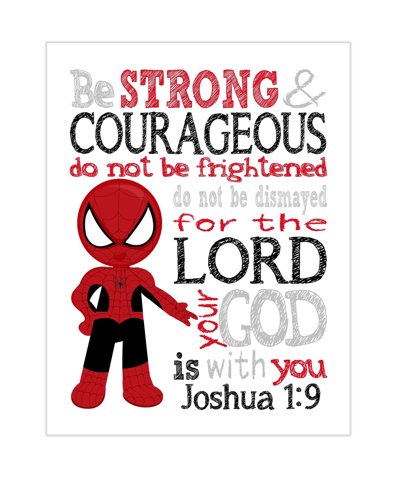 Spider-Man Superhero Nursery Decor - Joshua 1:9 Wall Art for Kids' Room