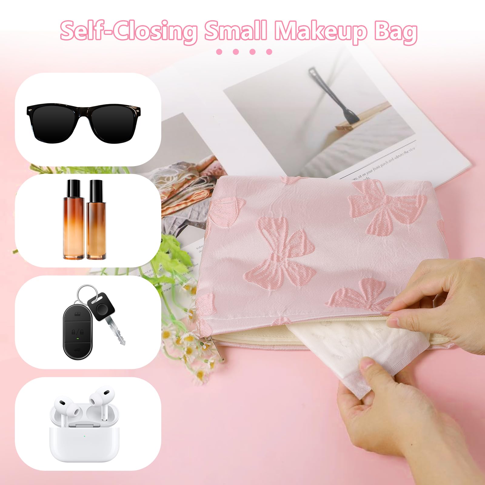 **Bow Makeup Bag Canvas Zipper Pouch - Cute Aesthetic Cosmetic Organizer for Women | Travel Toiletry Bag, Preppy Purse, Coquette Accessory | Perfect for Daily Use, Travel & Gifts**