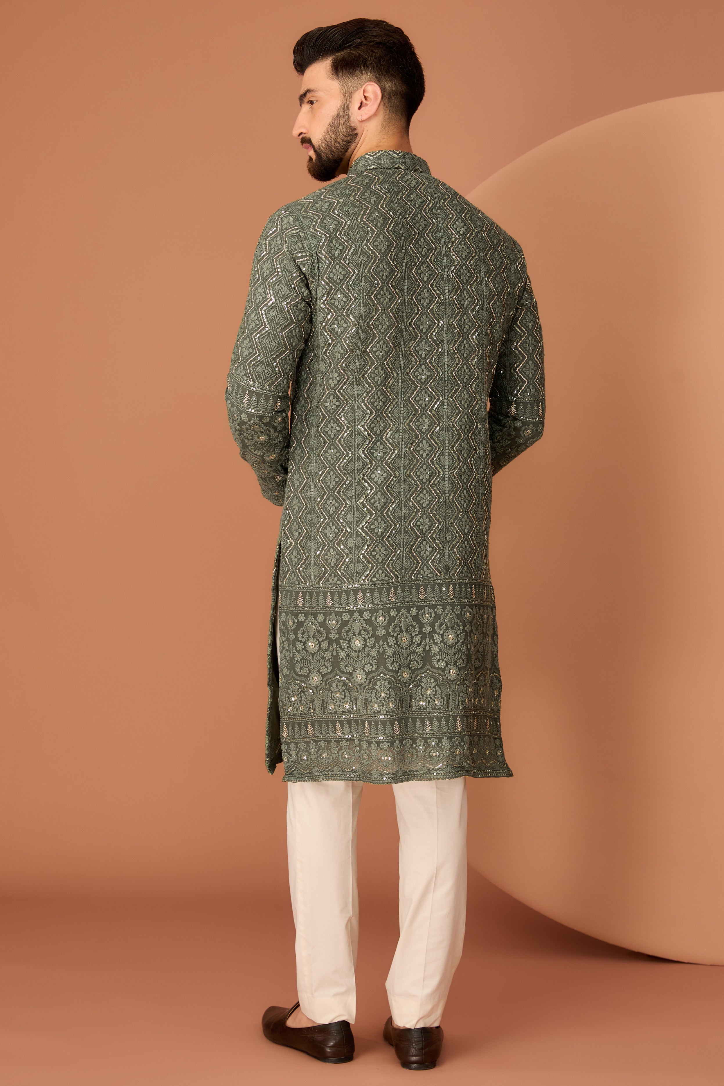 Elegant Military Green Chikankari Kurta for Women - Traditional Indian Embroidered Tunic - Perfect for Festivals, Weddings & Casual Wear
