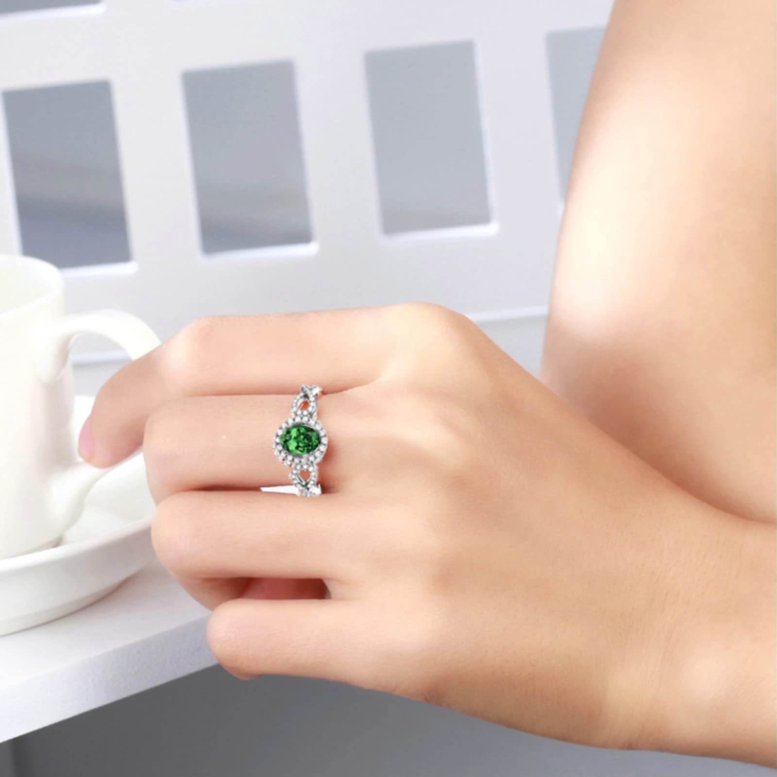 Gualiy Women's 925 Sterling Silver Wedding Band - Green Oval Cubic Zirconia Engagement Ring for Women Size 4-11 | Perfect for Bridal, Anniversary & Special Occasions