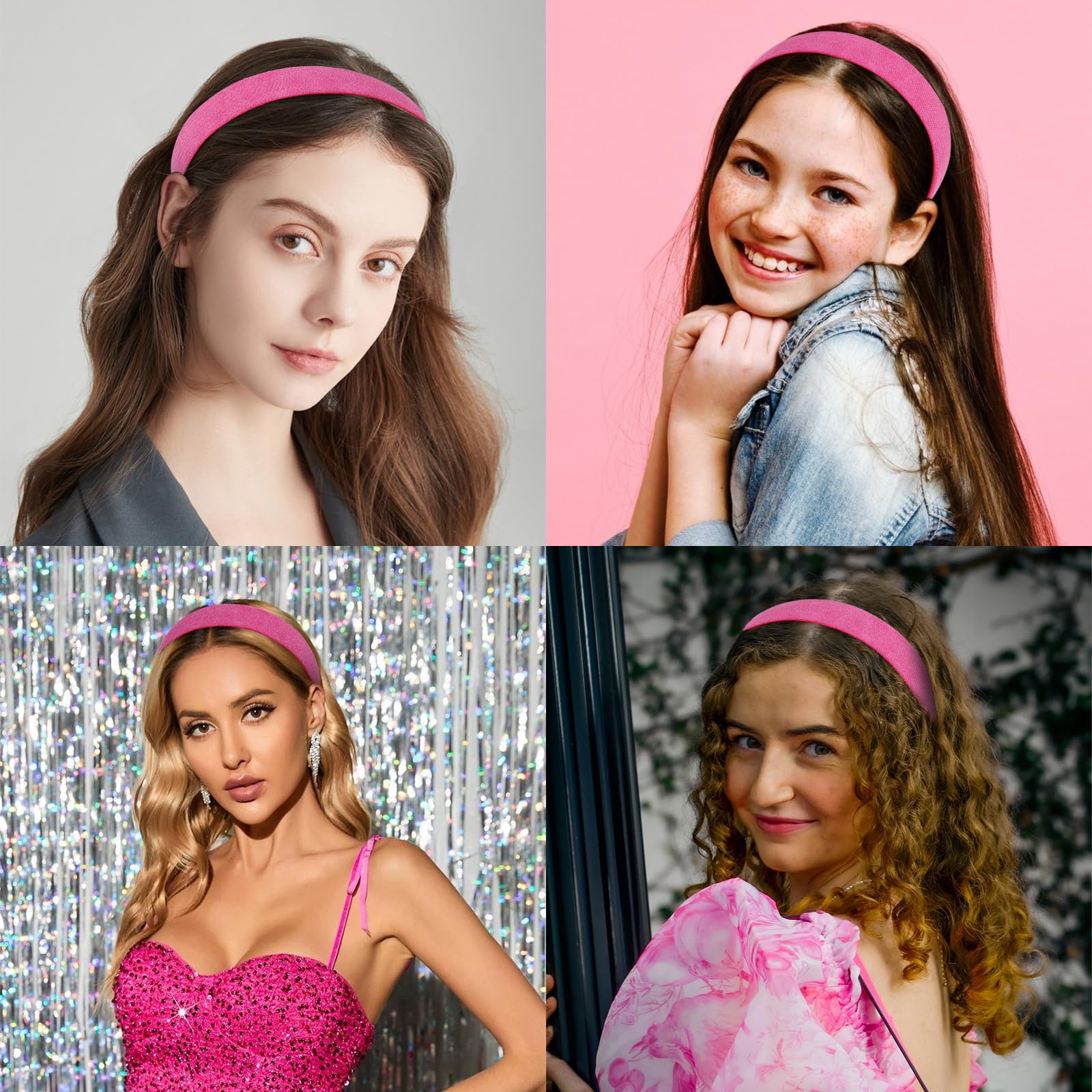 Wecoe Hot Pink Headband for Women - 1 Inch Non-Slip Suede Hair Band - Valentine's Day Gift, DIY Costume Accessory for Girls & Women - Perfect for Workouts, Yoga, Sports and Fashion Styling