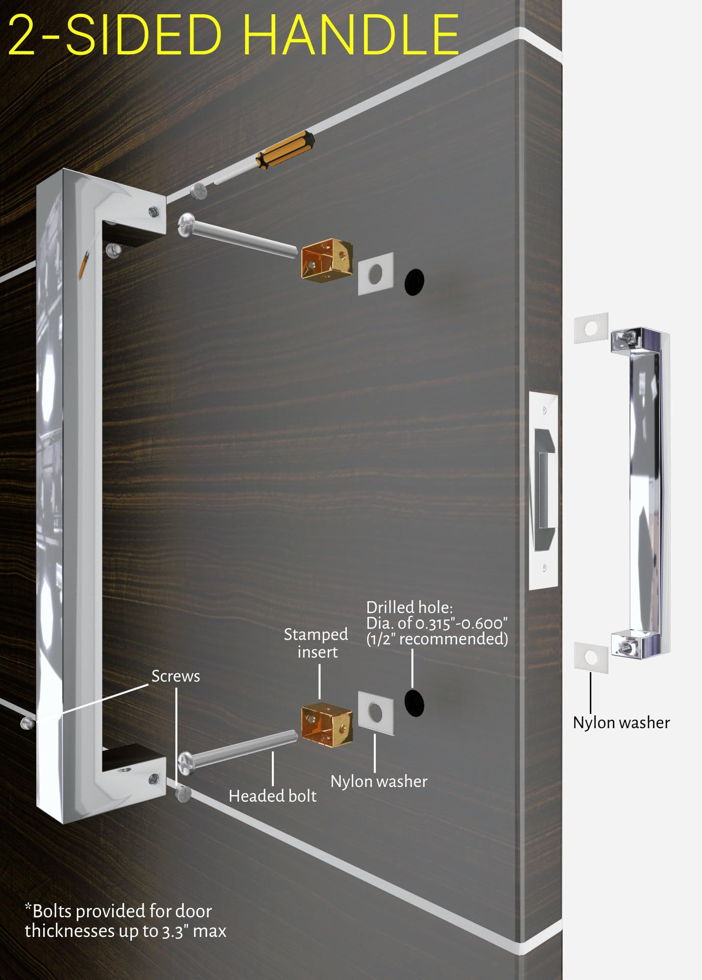 32 Inch Stainless Steel Barn Door Handles - Chrome Mirror Polished Finish for Internal & External Use - Modern Square/Rectangle Bar Handle Pull for Sliding Glass, Wooden, and Fiberglass Doors - Ideal for Commercial Spaces, Home Offices, and Modern Interior Design