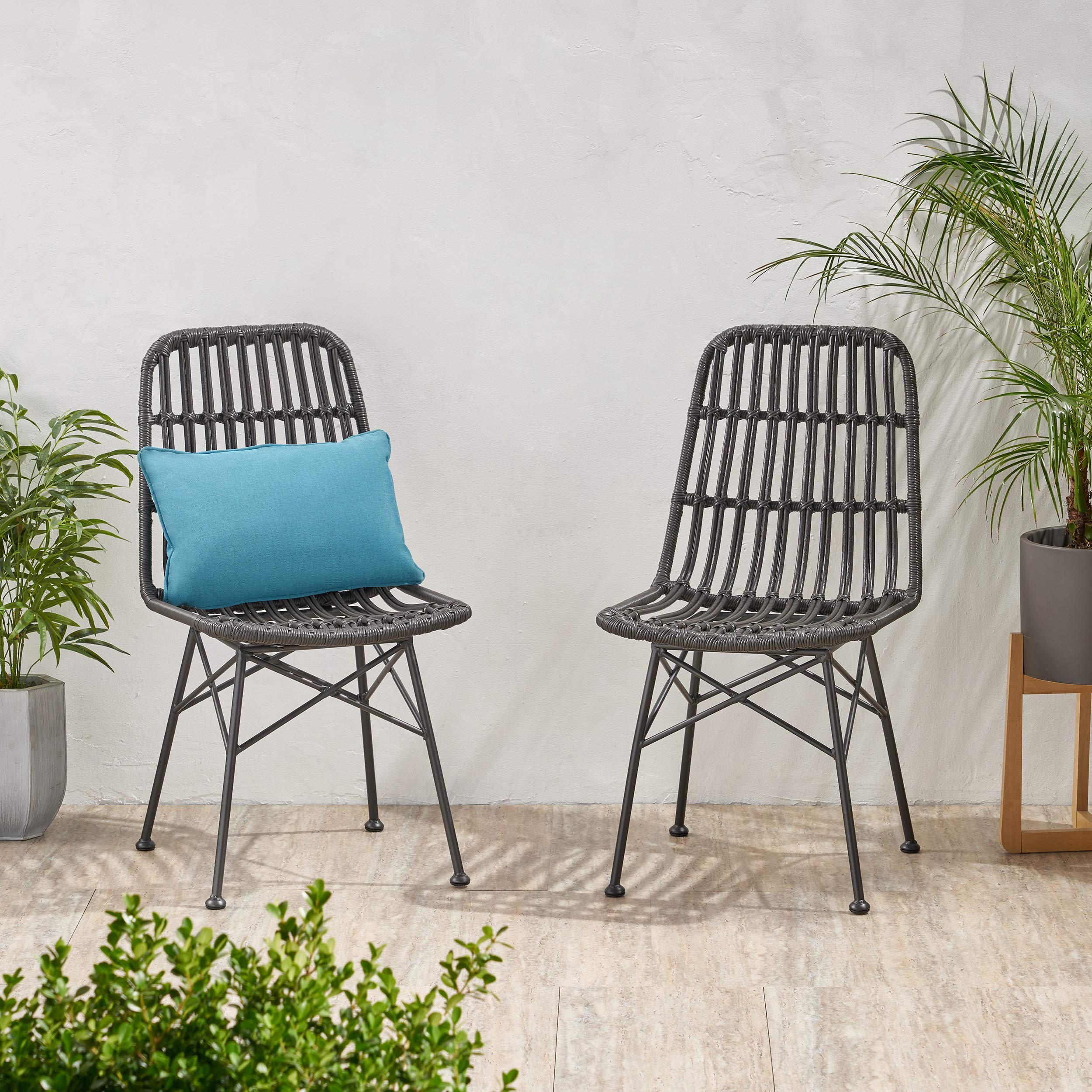 GDFStudio Indoor Wicker Dining Chairs Set of 2 - Gray and Black Rattan Chairs for Kitchen, Dining Room, Patio, or Breakfast Nook - Comfortable & Stylish Seating Furniture