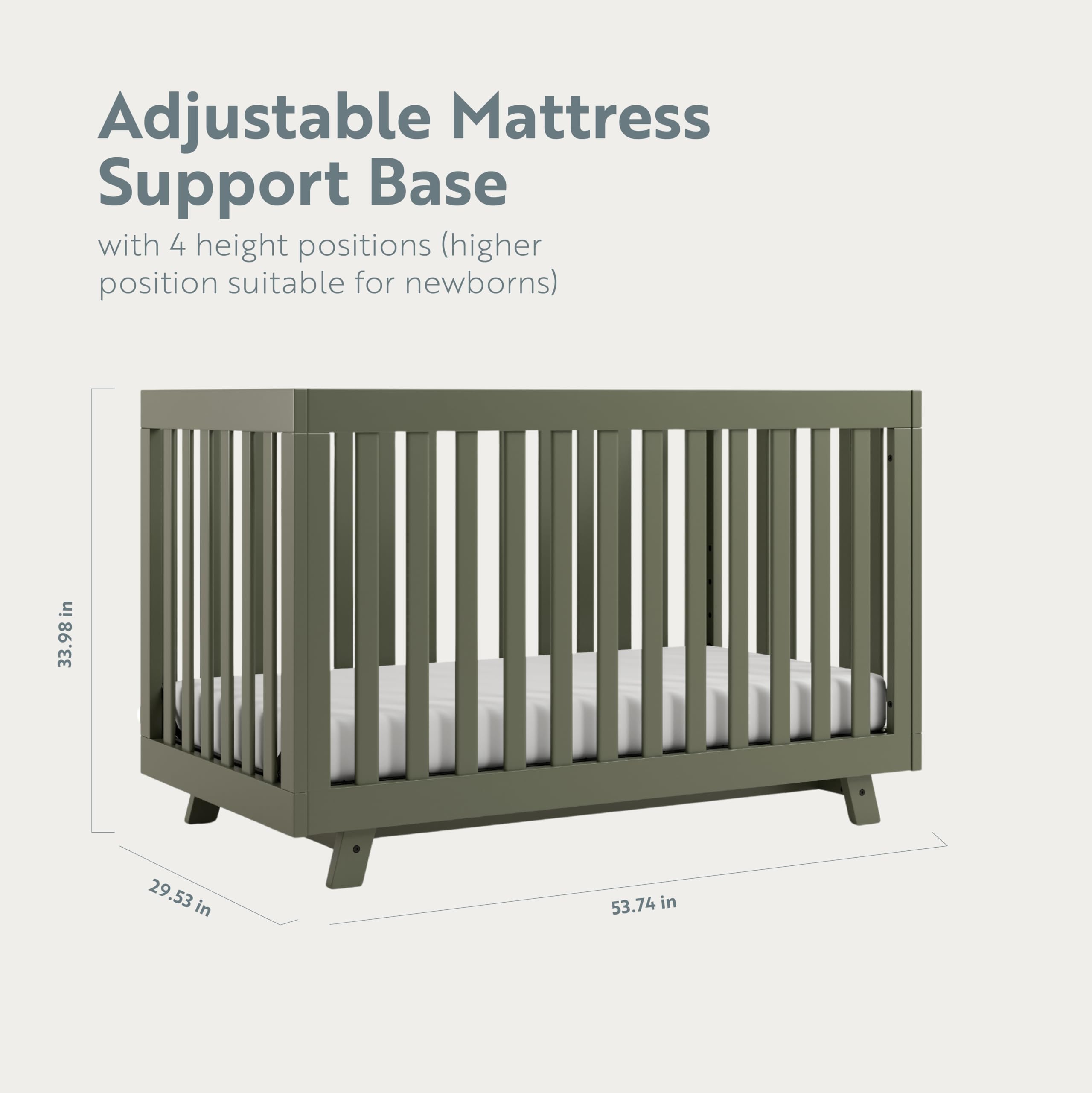 Storkcraft Beckett 3-in-1 Convertible Crib in Olive - GREENGUARD Gold Certified, Converts from Crib to Toddler Bed, Fits Standard Full-Size Crib Mattress | Safe Nursery Furniture for Newborns & Toddlers | Perfect for Baby Rooms & Daycare Centers